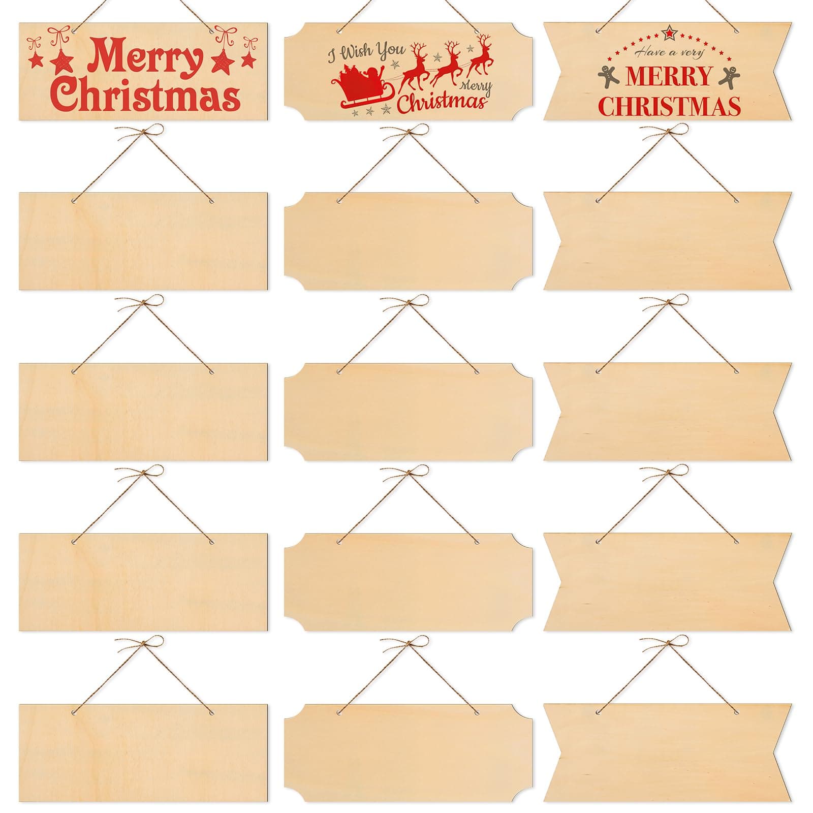 15 Pieces Unfinished Hanging Wood Sign Blank Hanging Decorative Wood Plaque Wooden Slices Banners with Ropes for Christmas Ornament DIY Home Crafts Supplies