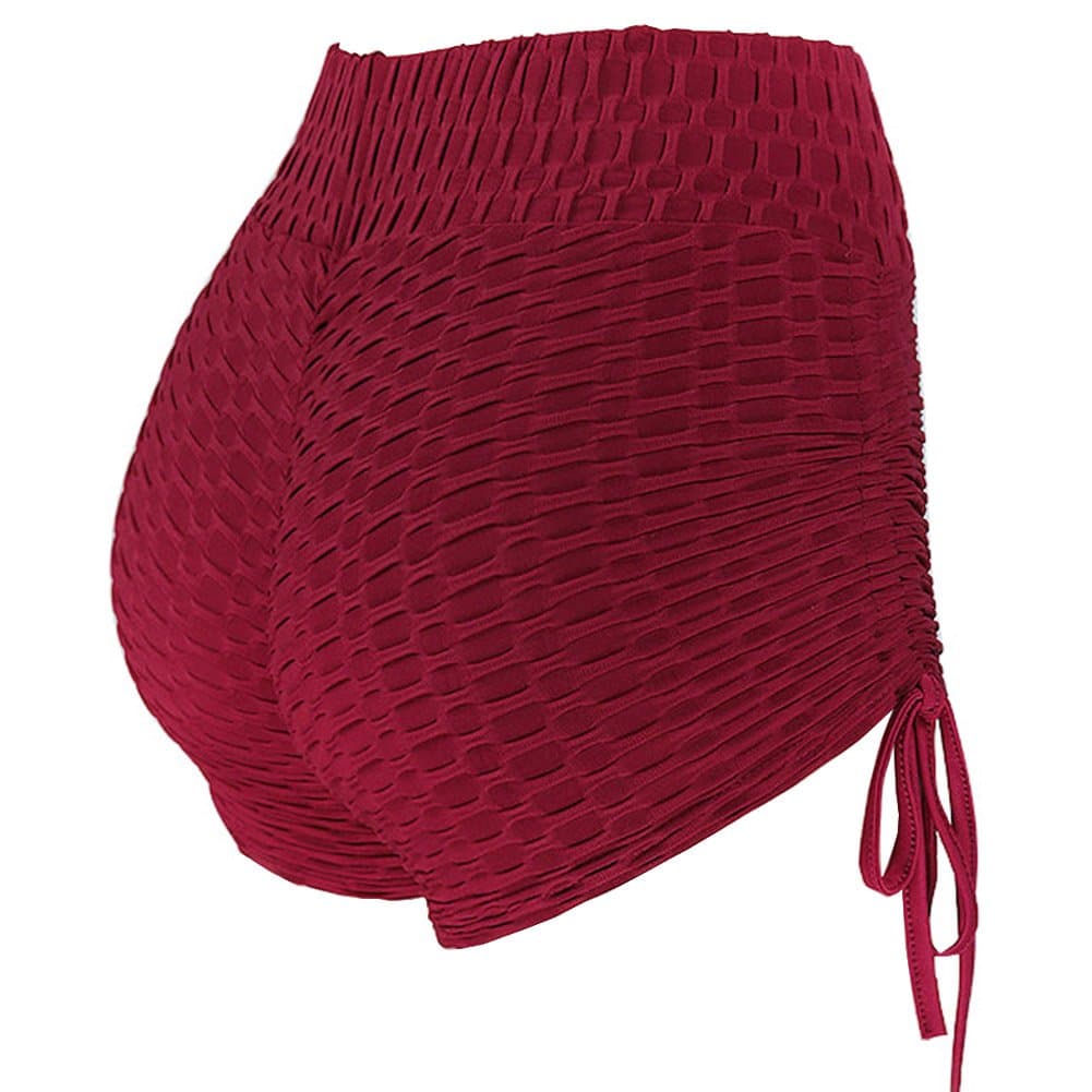 Women's Sport Fitness Gym Stretchy High Waisted Ruched Butt Lifting Workout Running Yoga Shorts (S, red)