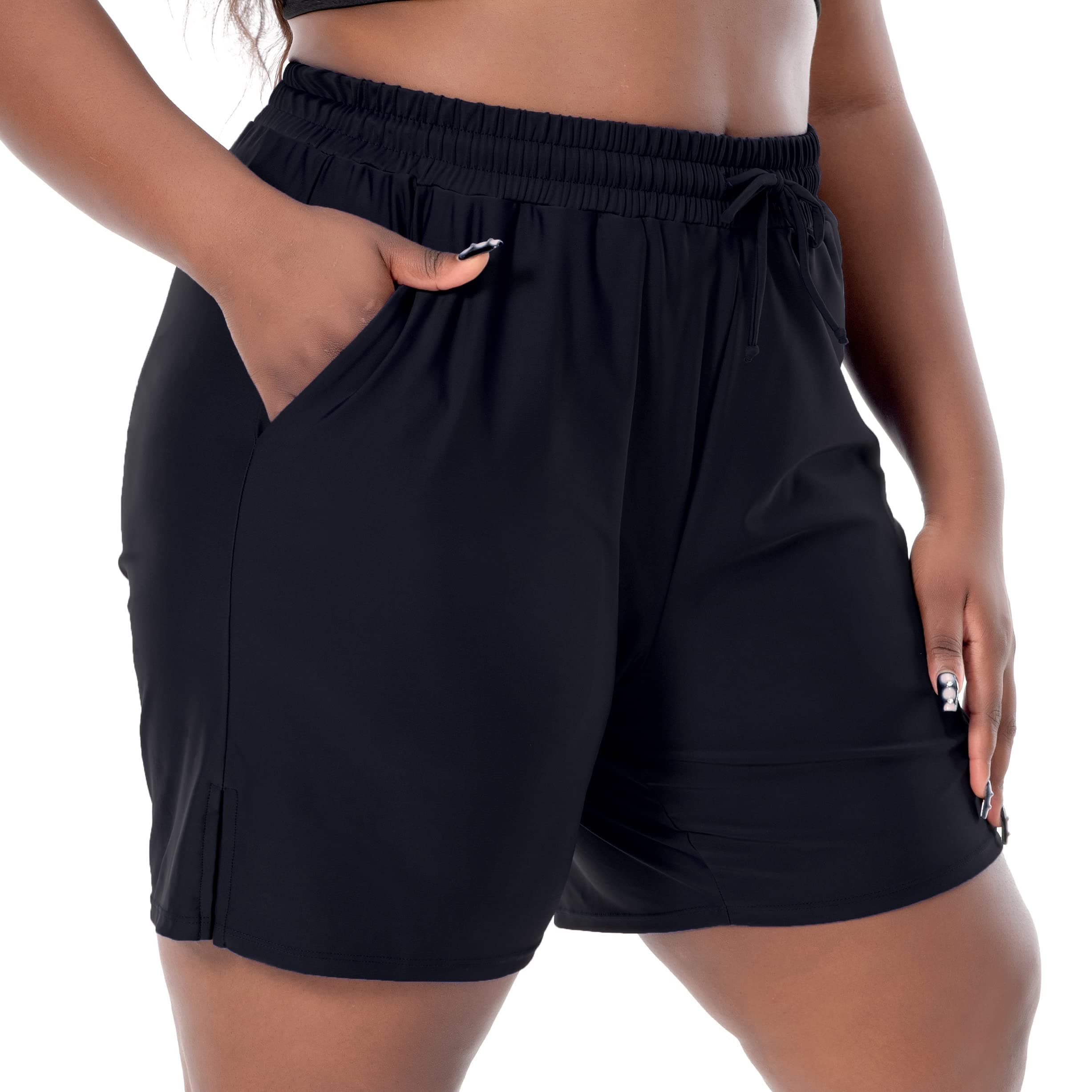 SEKINO Women's Plus Size Swim Shorts High Waisted Swimsuit Board Shorts Drawstring Bathing Suit Swim Bottoms with Liner