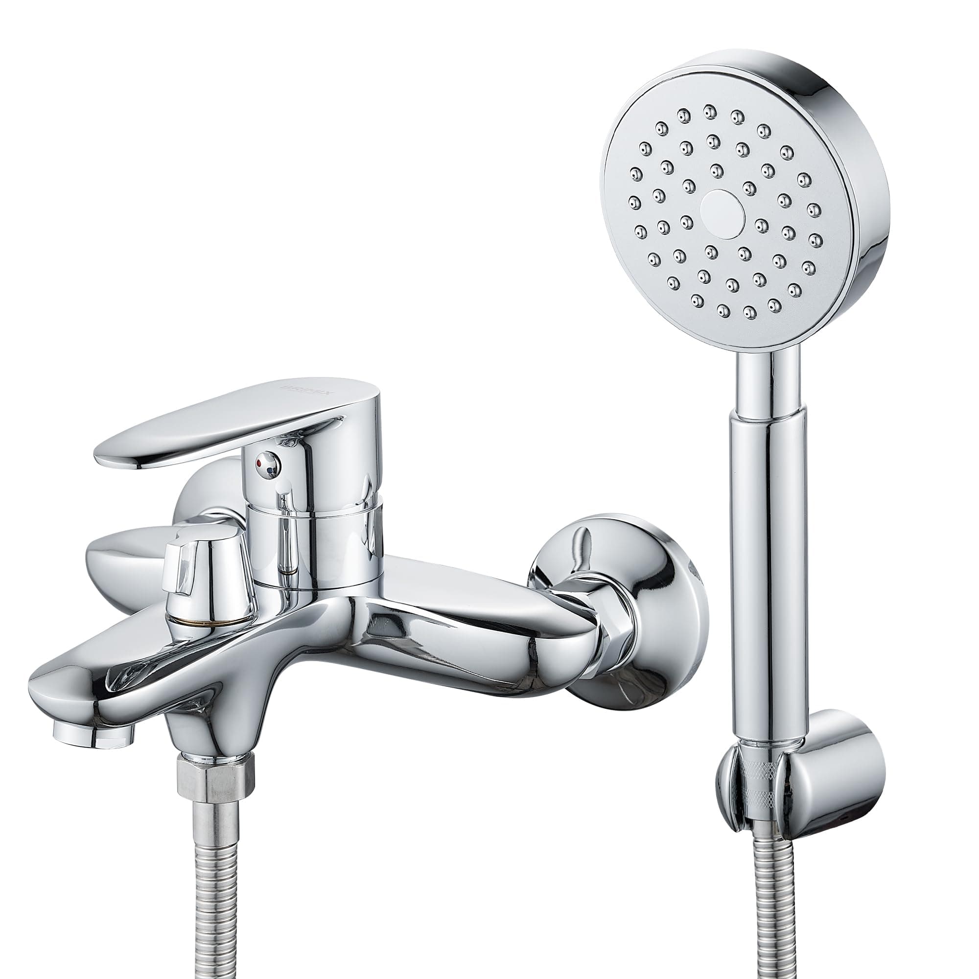 Shower Mixer Tap Single Lever Bathtub Faucet Shower Set with Handheld Shower Head & Hose (Round)