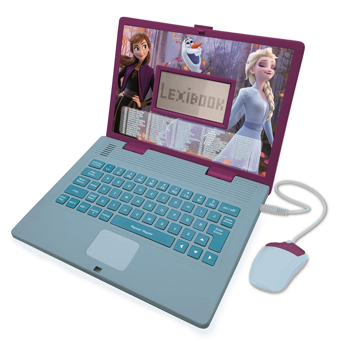 LEXIBOOK, Frozen, Educational and Bilingual Laptop Spanish/English, Girls Toy with 124 Activities to Learn, Play Games and Music with Elsa & Anna, Blue/Purple, JC598FZi2
