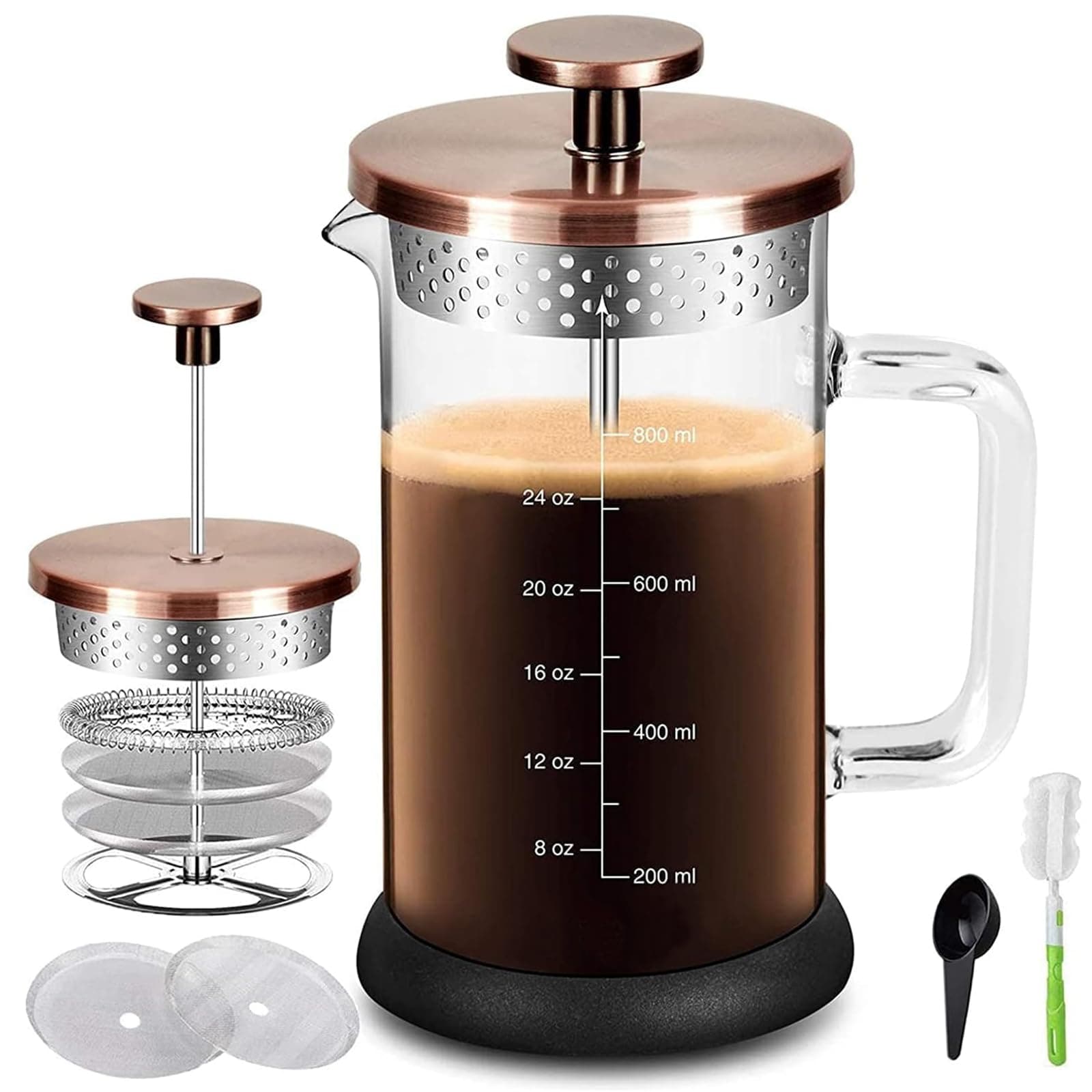 French Press Coffee Maker 21 Ounce Espresso Tea Coffee Maker with 4 Filters System, Stainless Steel Plunger and Heat Resistant Borosilicate Glass BPA-Free Brewed Tea Pot Coffee Plunger