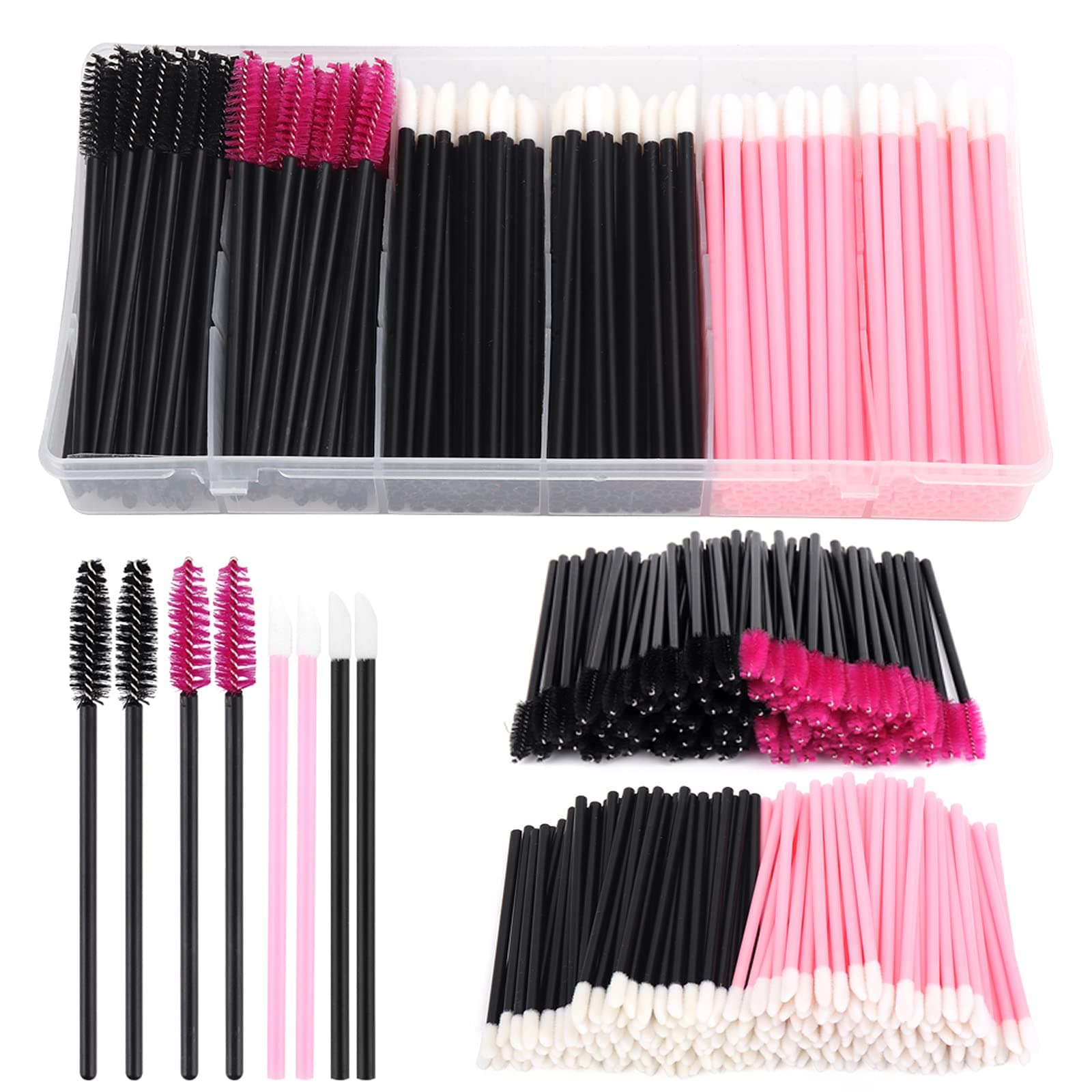 Yokilly 300PCS Disposable Mascara Wands Lip Wands Set,100Pcs Eyelash Brush and 200Pcs Lip Brush,Makeup Tool Kit with Organizer Box, Purple