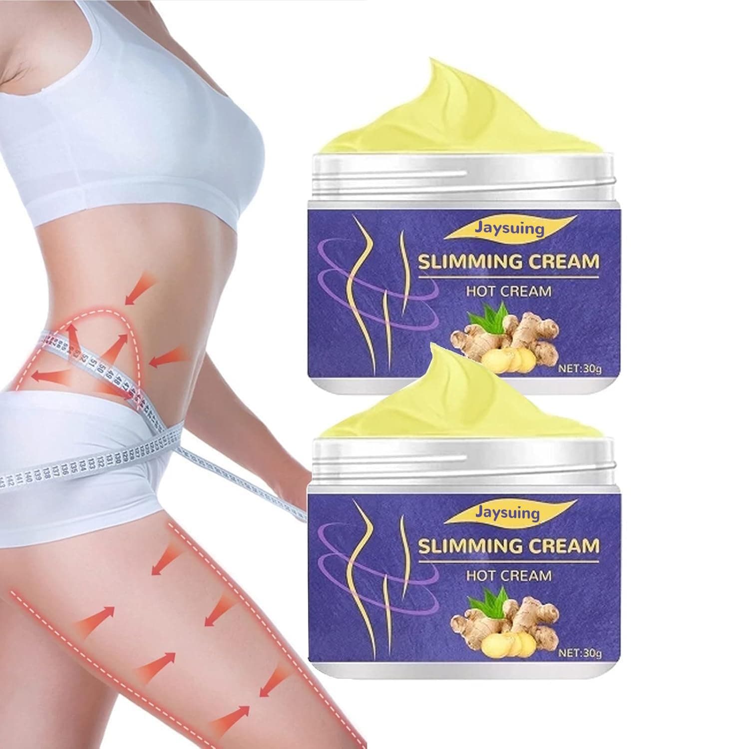 NALACAL2PCS Ginger Anti Cellulite Hot Cream，Belly Firming Cream, Navel Arm Leg Belly Fat Burning Cream, Skin Firming Moisturizing Massage Gel for Cellulite, Soothing, Relaxing, Tightening & Slimming