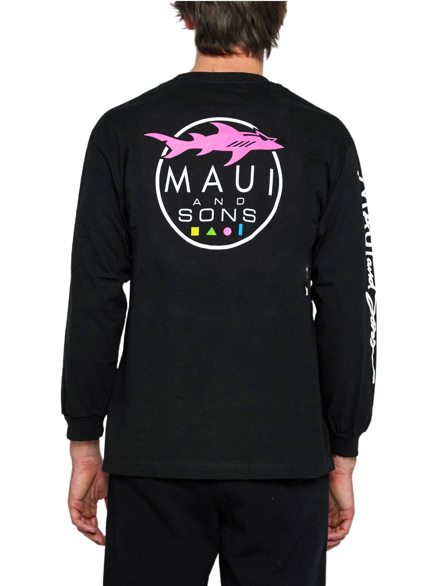 Maui and SonsMaui & Sons Men's Long Sleeve T-Shirt, Shark Logo Design - Crewneck Long Sleeve T Shirts for Men, Surfing Lifestyle Clothing