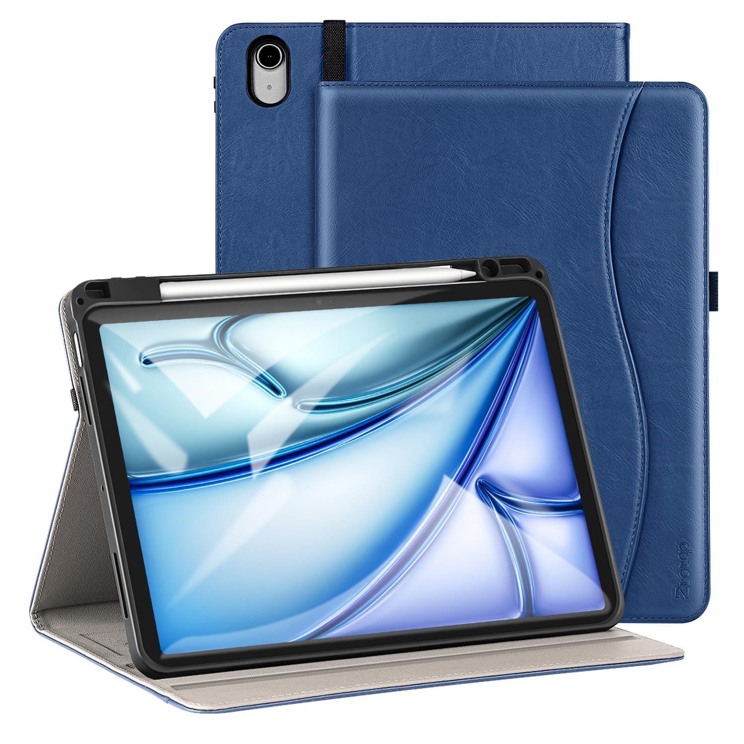 ZtotopCases for iPad Air 11 Inch M4/M3/M2 (2026/2025/2024), iPad Air 5th/4th Generation 10.9 Inch (2022/2020) Case with Pencil Holder, Multi-Angle Viewing Leather Folio Cover with Pocket - Blue