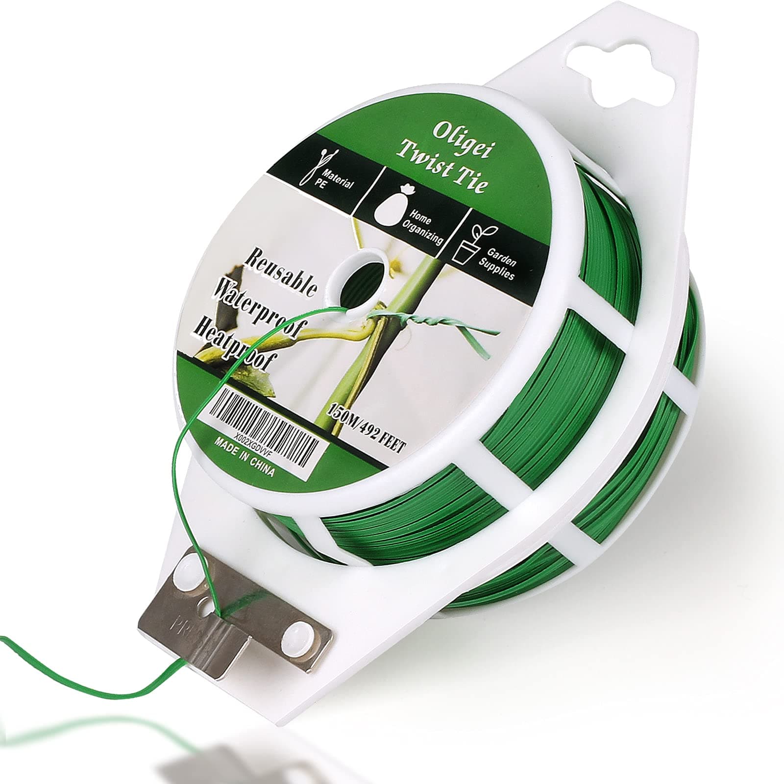 Green Garden Wire, Sturdy Plant Ties for Support with Cutter, 492FT/150m, Indoor, Outdoor, Home and Office Use