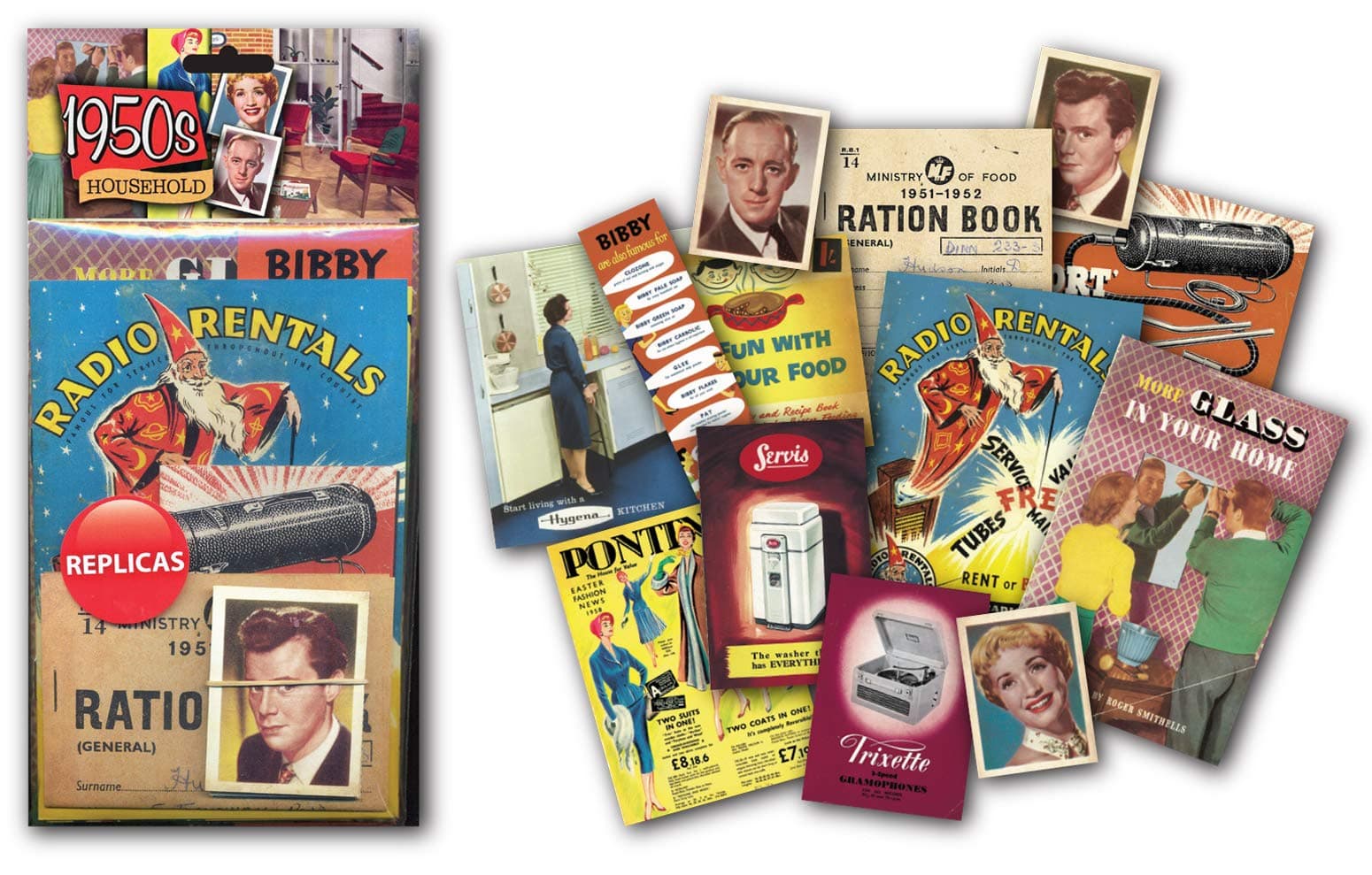 Sweet and Nostalgic 1950's Household Memorabilia Gift Pack with over 20 pieces of Replica Artwork