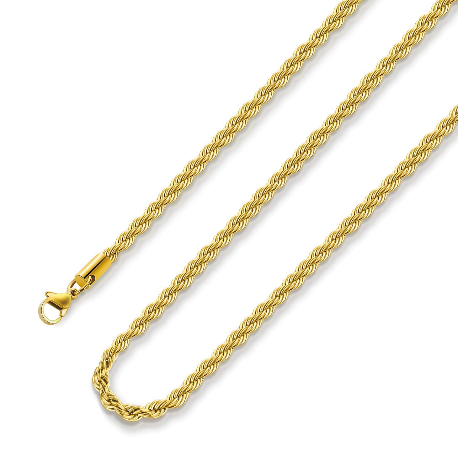 24k Gold Plated Rope Chain 1.5mm 2.5mm 5mm Stainless Steel Twist Chain Necklace for Men Women