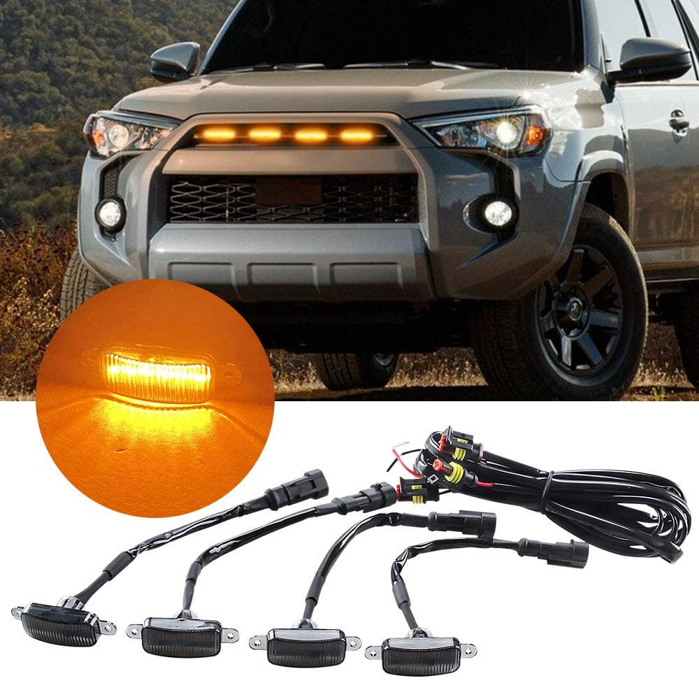 Sidaqi 12W 4-LED Amber Front Grille Lights for Car SUV Fo-rd F-150 Raptor 2014-2020 Waterproof LED Grille Warning Lights Front Bumper Cover Lamp Daytime Running Lights DRL 12V