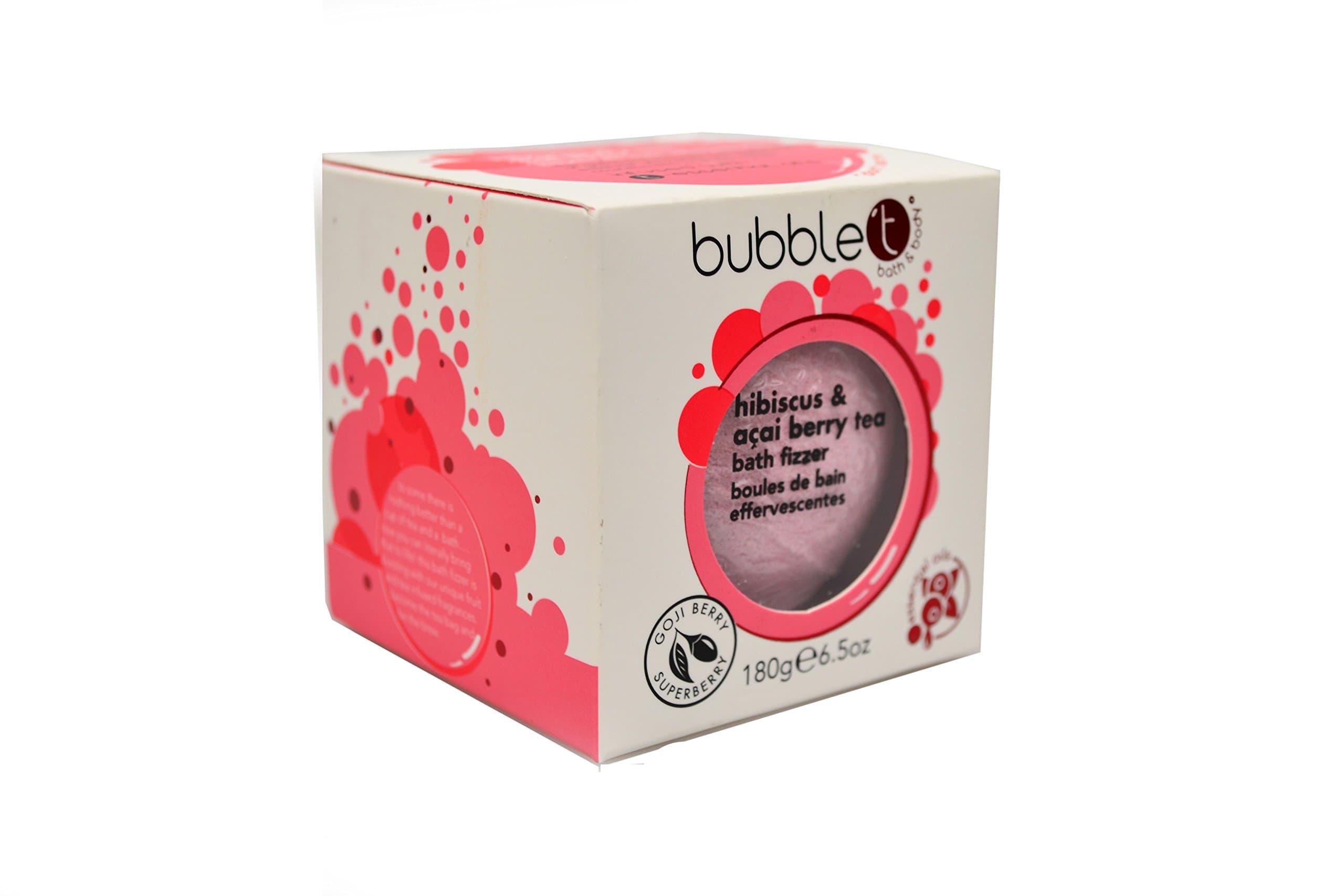 bubble t cosmeticsHibiscus & Acai Berry Tea Bath Bomb Fizzer - Essential Oils, Vegan Friendly, Cruelty Free, 180g
