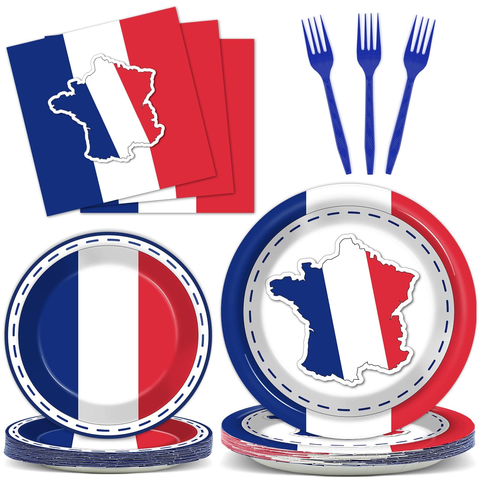 - gisgfim 96Pcs France French Flag Party Supplies Paper Plates Napkins France Flag Party Tableware Set National Theme Party Decorations Favors for French Family Gathering Birthday Dining Serves 24