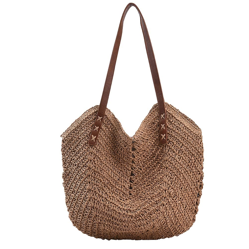 DKIIL NOIYB Straw Shoulder Bag For Women, Large Straw Bags Weave Handmade Handle Tote Bag Summer Beach Straw Handbags Bohemian Crossbody Bag