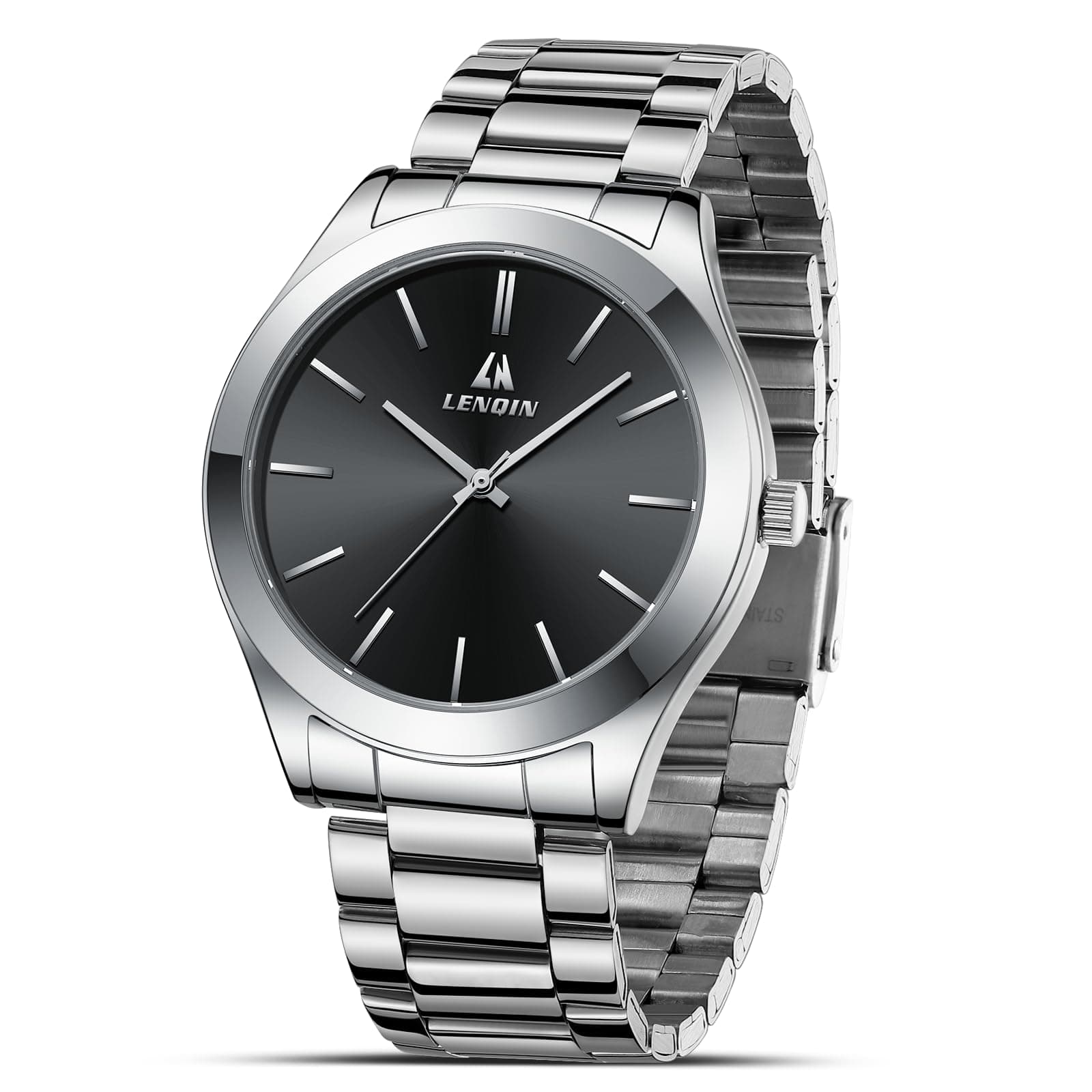Mens Watches Stainless Steel Watches Men Analog Quartz Watch 30M Waterproof Mens Wristwatches Business Designer Watch, 02- Silver Black, 0547-Silver Black, Classic/Dress/Modern