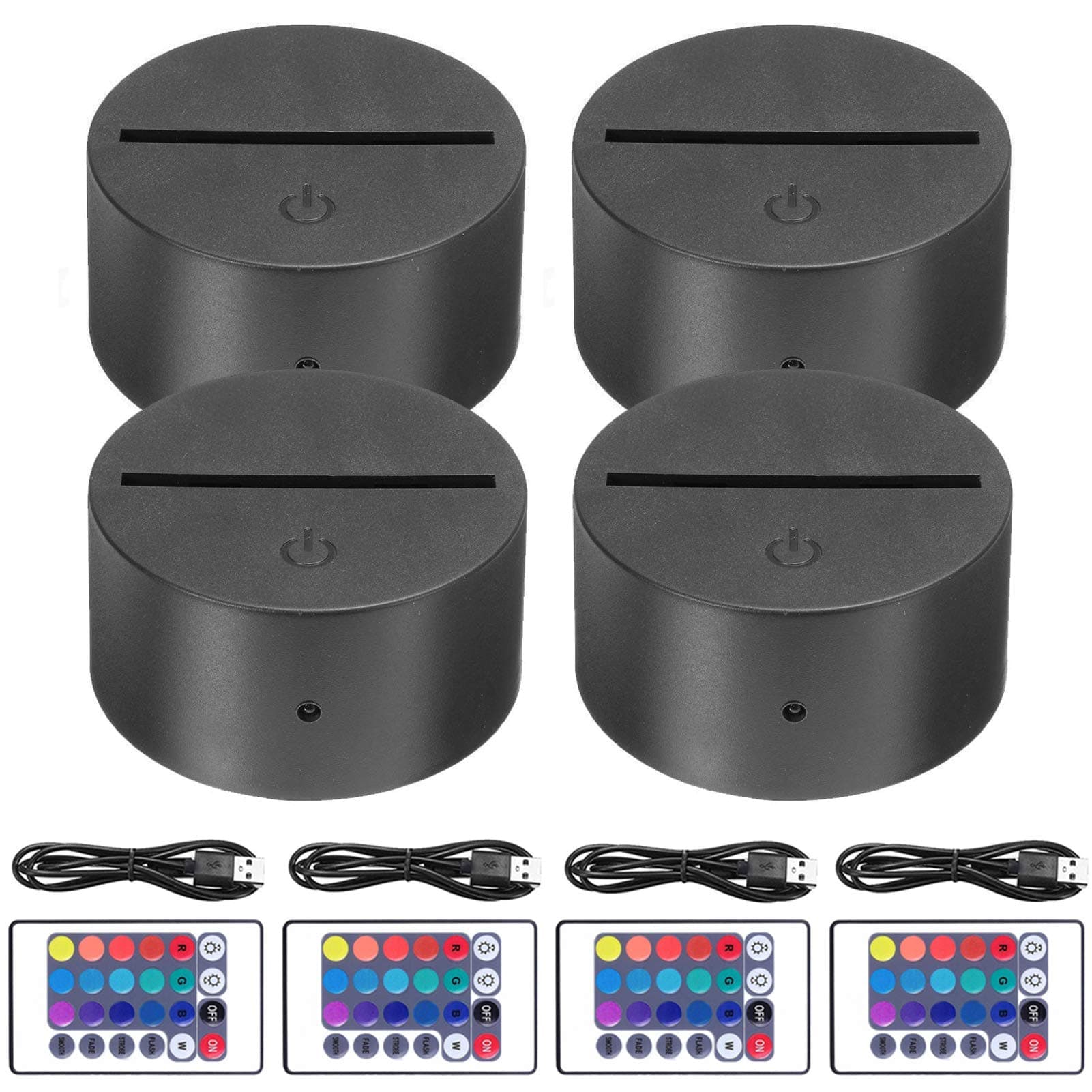 4-Pack 3D Night LED Light Base, Large Size LED Base for Acrylic16 Colors LED Light Base with Remote Control and USB Cable for Bedroom Child Room Restaurant Shop (4-Pack Black)