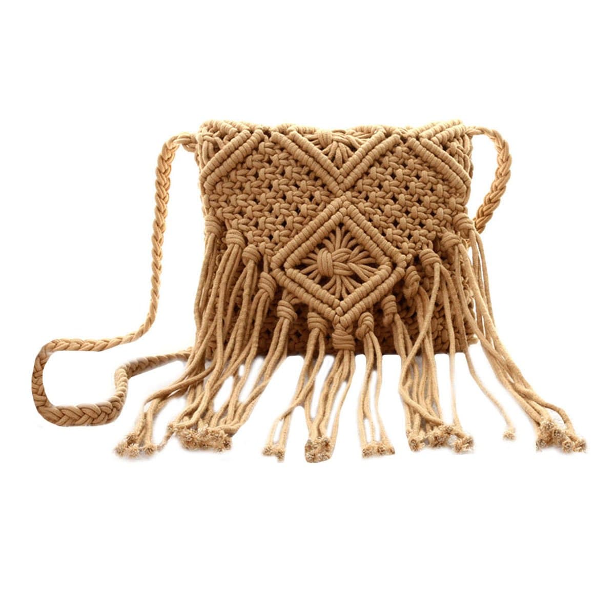 Van CaroVan Caro Handwoven Cotton Straw Shoulder Bag Crochet Tassel Beach Bohemian Purse for Women