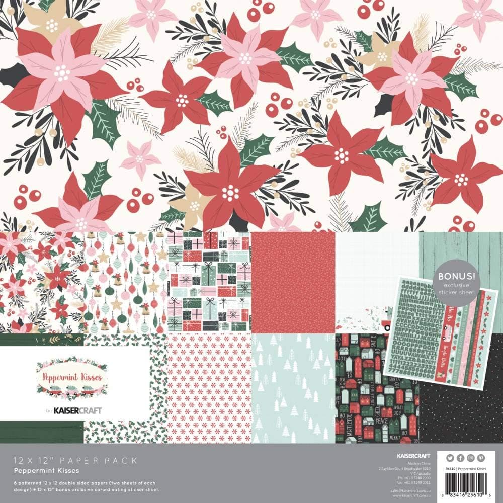 KAISERCRAFT PTY LTD (3PL) PEPPERMINT PAPR PACK 12X12, us:one size, Red, Teal, White