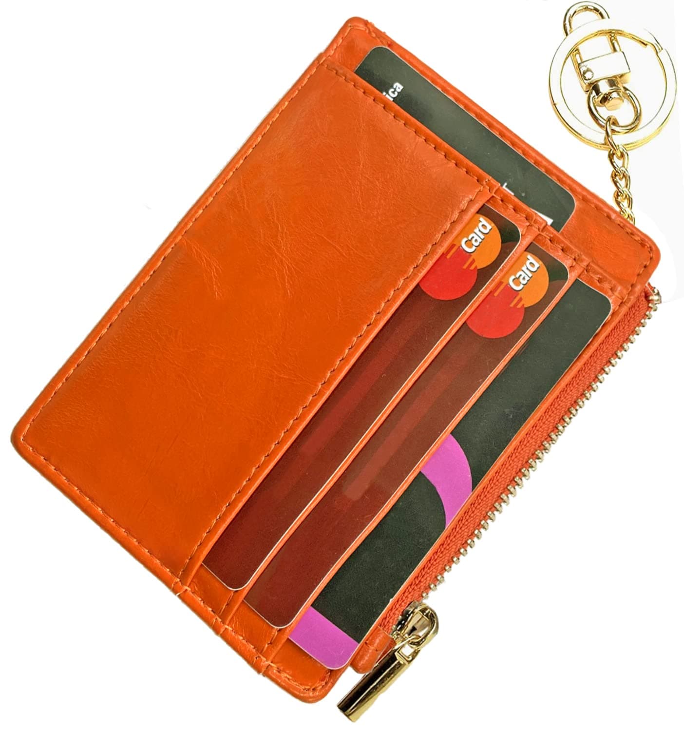 Slim RFID Credit Card Holder for Women Mini Front Pocket Wallet Purse With Keychain