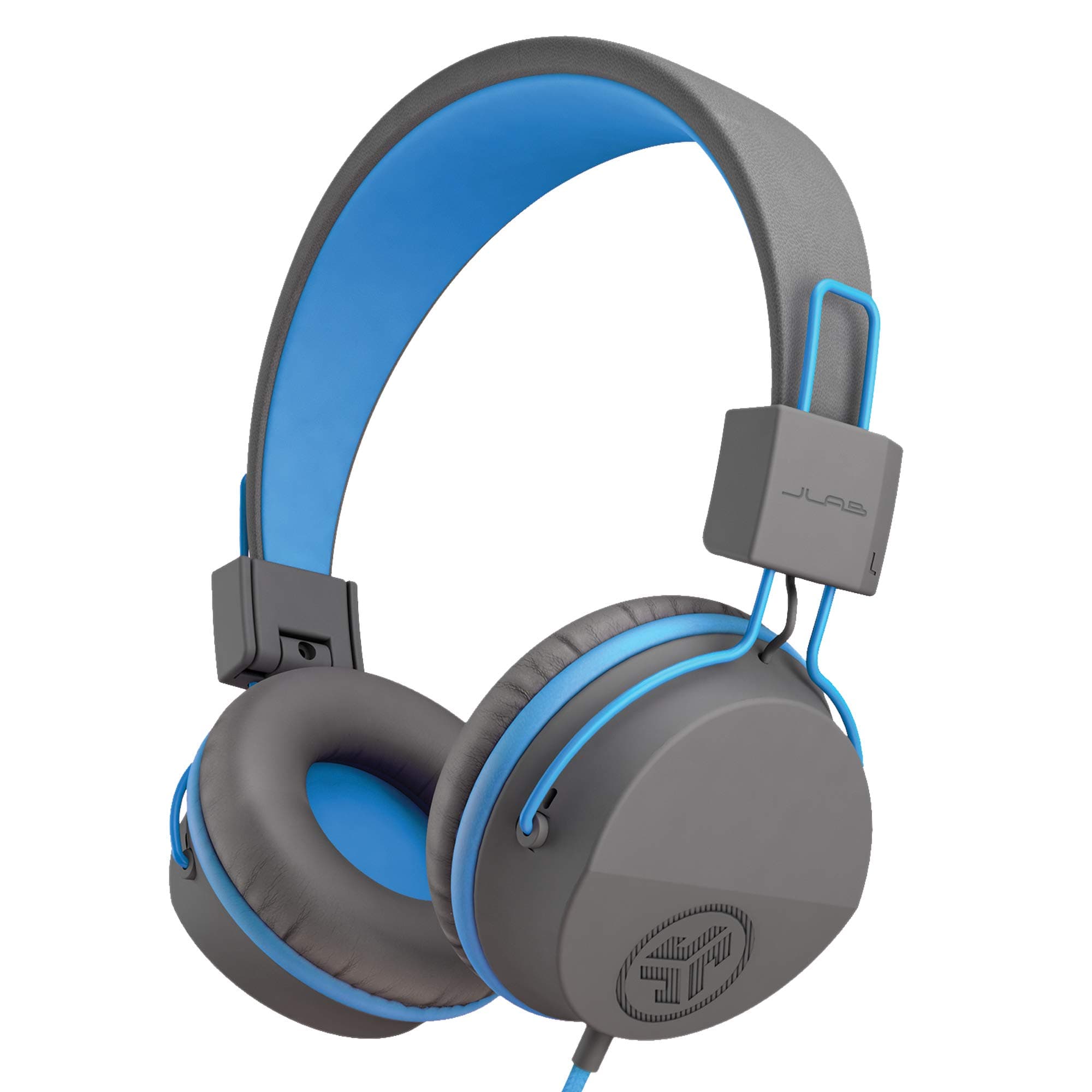 JBuddies Studio On-Ear Kids Wired Headphones, Toddler Headphones, Kid Safe, Studio Volume Safe, Volume Limiter, Folding, Adjustable, Noise Isolation, with Mic (Graphite/Blue)
