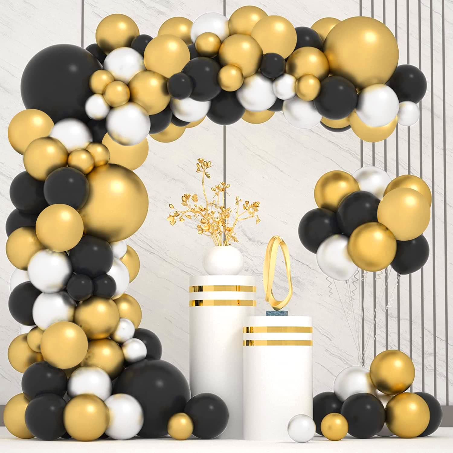 Party Propz Black And Golden Balloons - Pack of 50 Pcs Black Golden Balloons For Decoration | Balloon Decoration Kit | Gold Metallic Balloons for decoration | Groom to be Decorations (Latex)