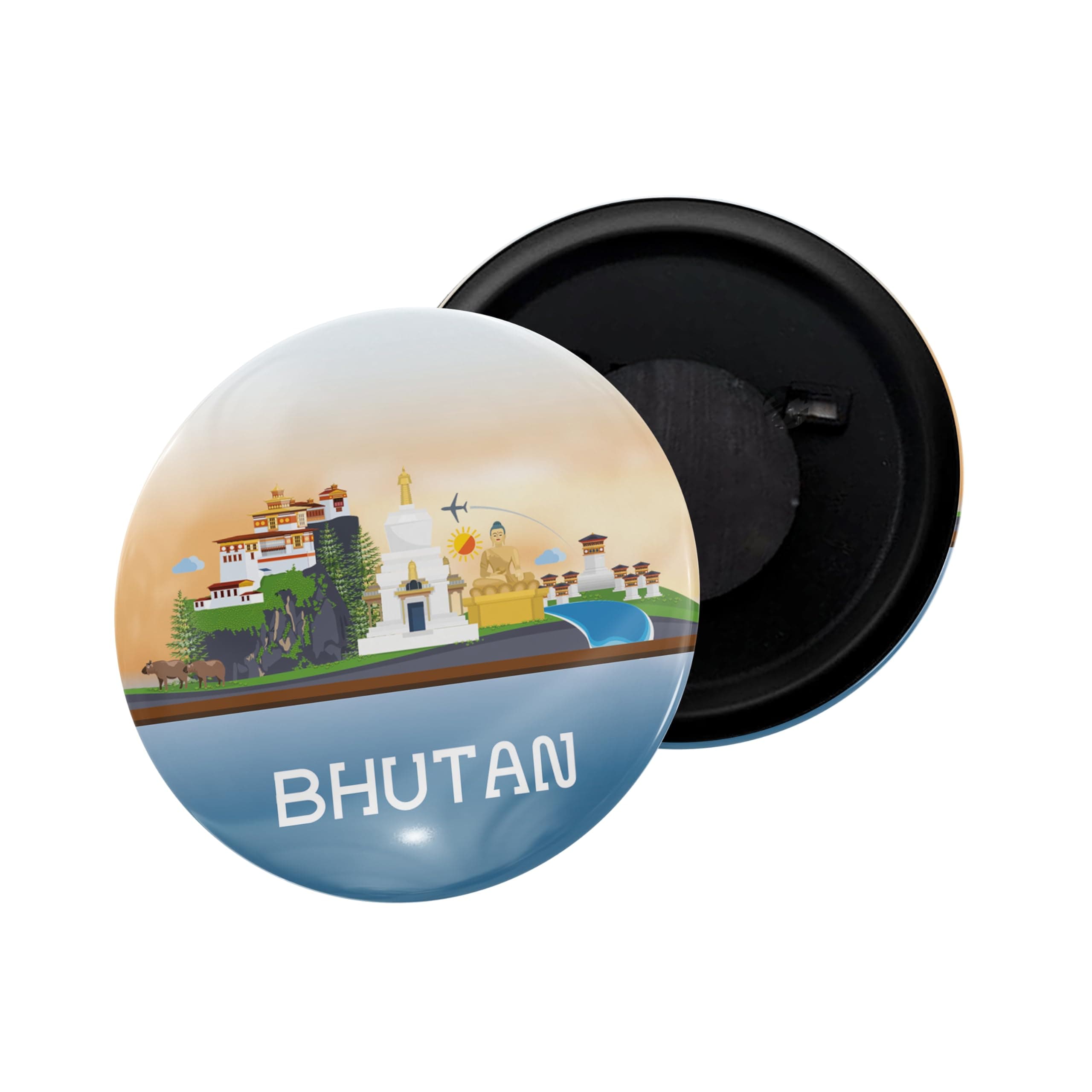 dhcrafts Fridge Magnet Blue Bhutan Glossy Finish Design Pack of 1 (58mm)