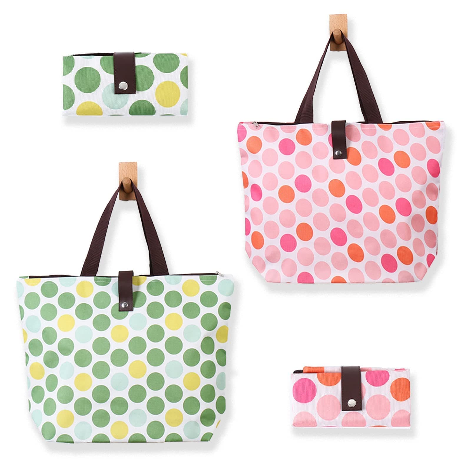 SYOSI 2 Pack Portable Reusable Grocery Bags, Folding Tote Shopping Bag fits in Pocket, Washable Waterproof Tote Bags Shoulder Bags