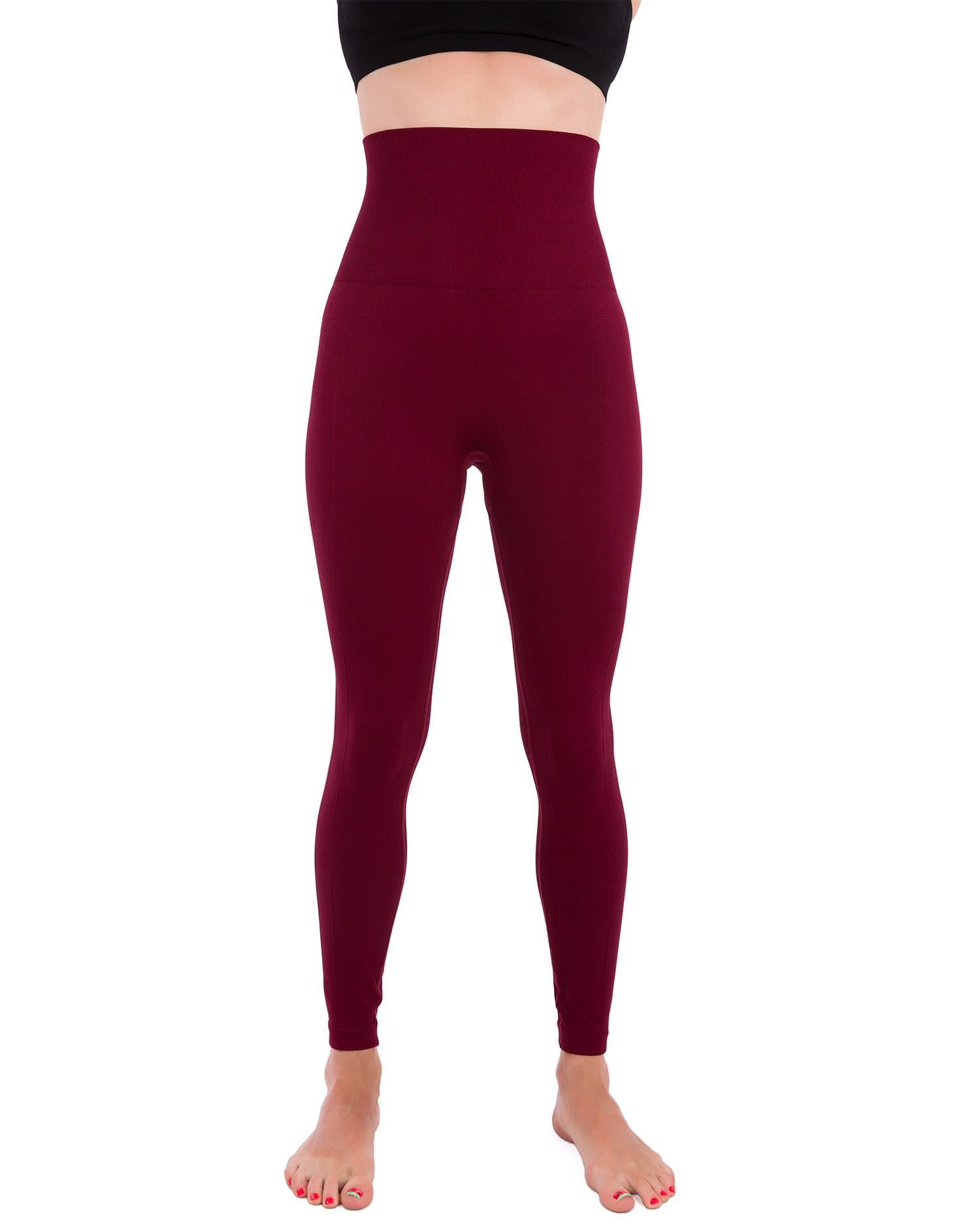 High Waist Compression Leggings for Women Tummy Control Postpartum Leggings Seamless Yoga Workout Pants Burg XL Burgundy