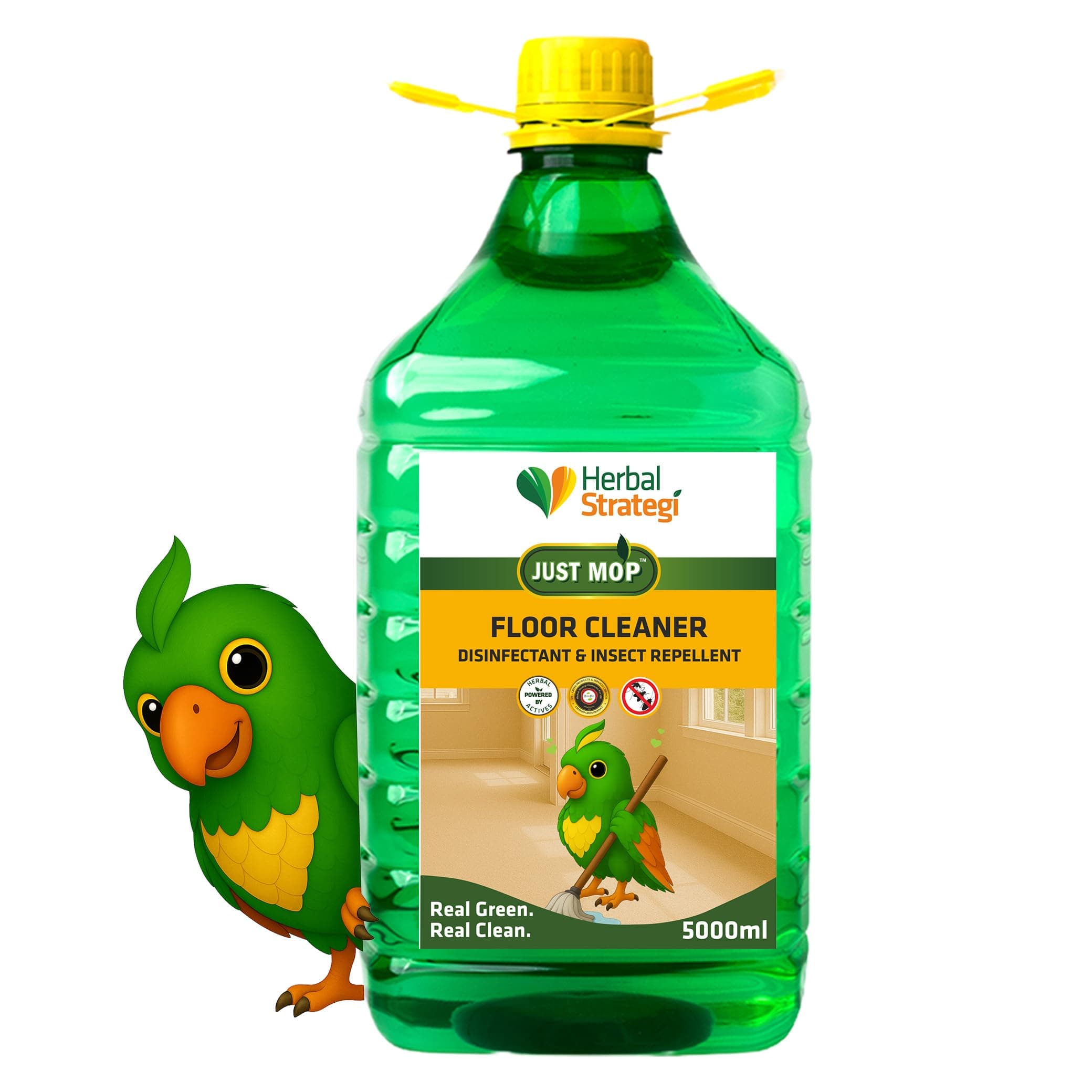 Herbal Strategi Floor Cleaner - Lemongrass, Pine Oil, Natural, Vegan and Eco-Friendly | Natural Disinfectant Kills 99.9% germs | Insect Repellent with 100% Herbal Actives | Baby and Pet Safe | 5L