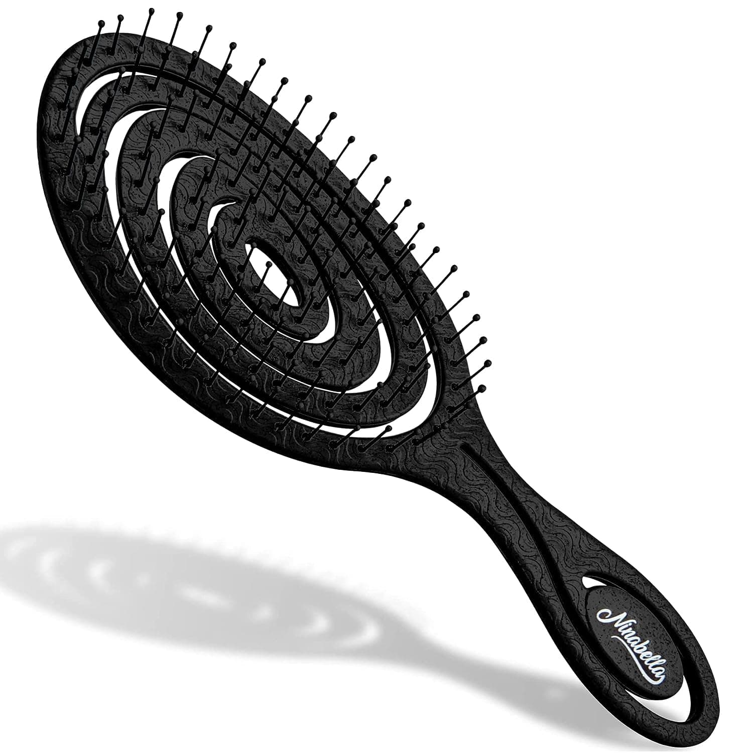 Ninabella Detangling Hair Brush for Women & Men - Does not Pull, Removes Tangles, Brushes for Straight, Curly & Wet Hair - Detangle Brush - Unique Spiral Hairbrush, Black