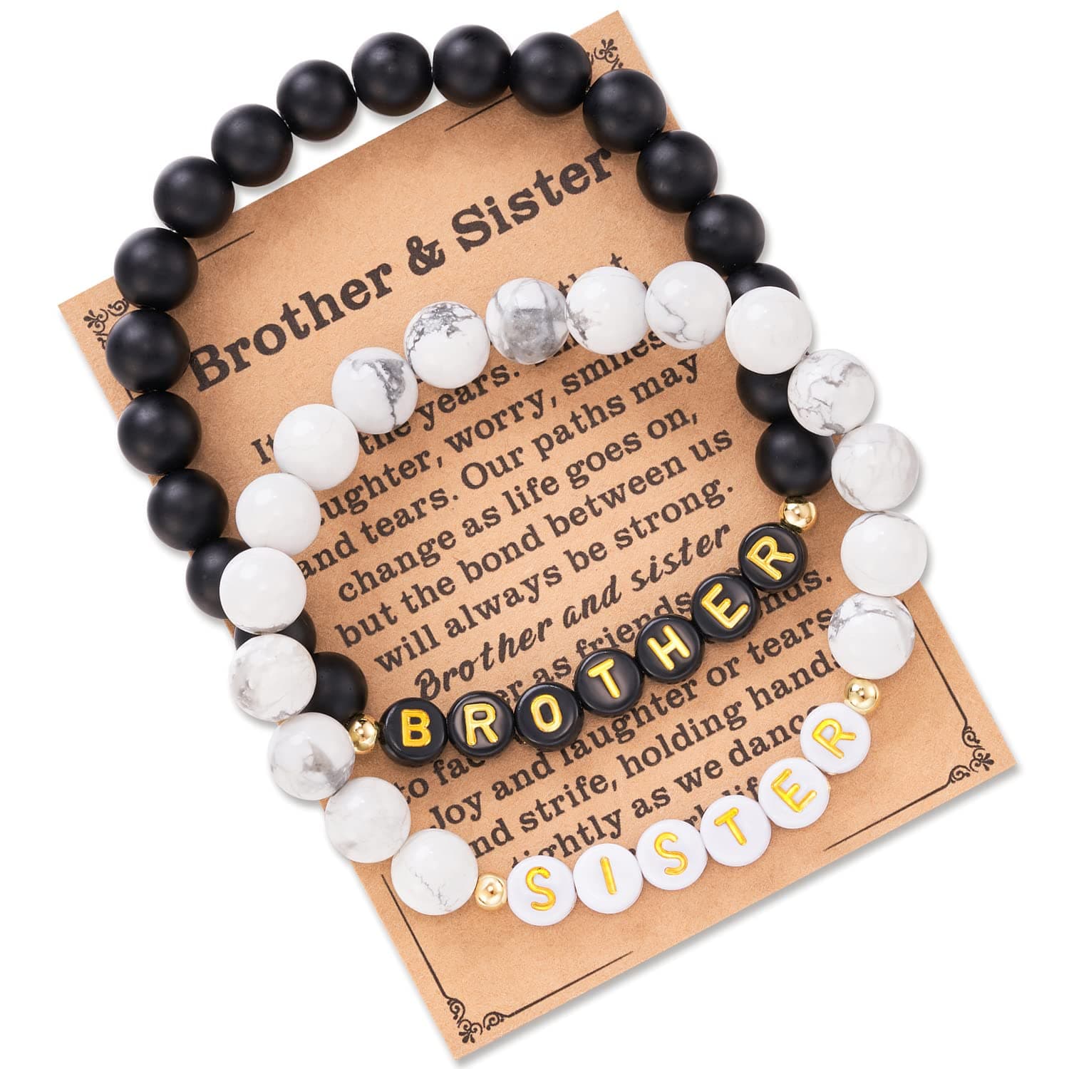 KINGSIN Brother Sister Bracelets sibling Gifts Teen Adult little words project Beaded Bracelets, Stone, Cubic Zirconia
