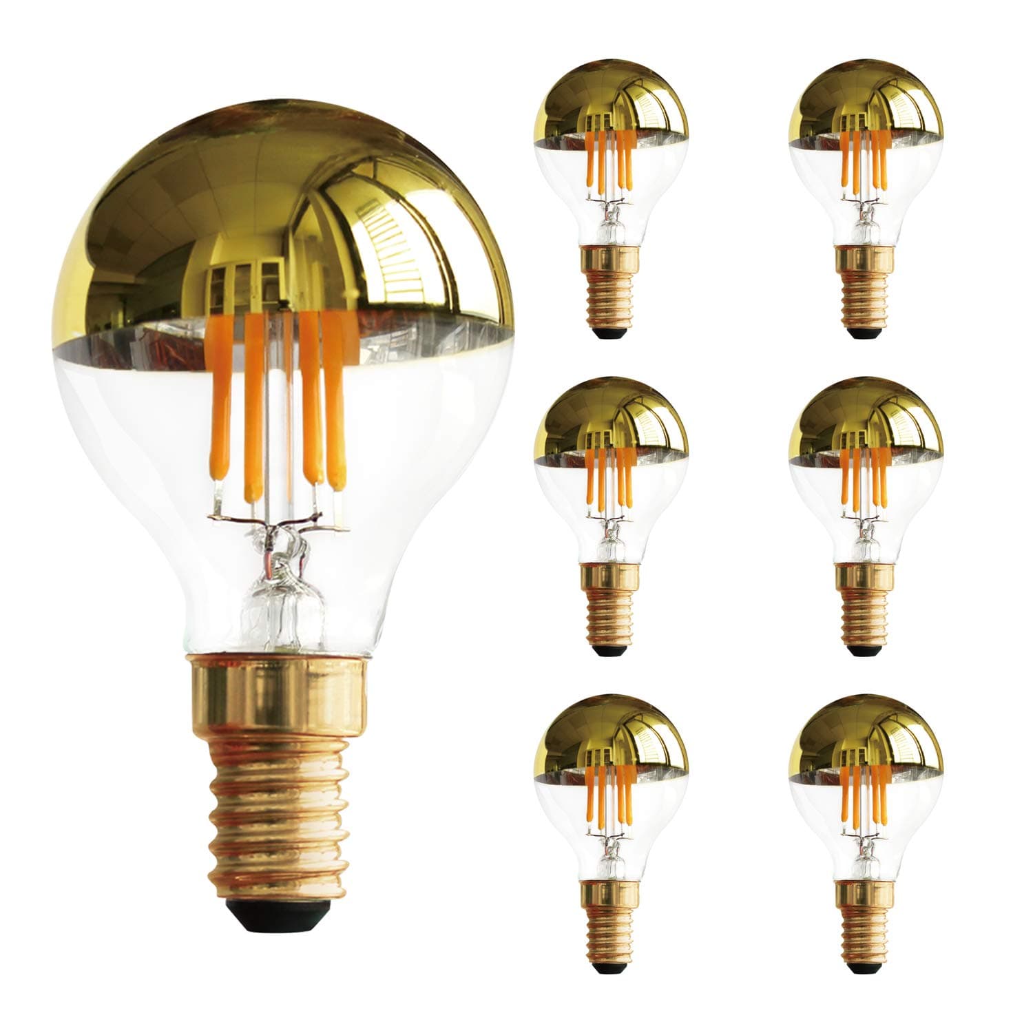 G45 4W Vintage LED Filament Light Bulb, Half Gold Mirror Top Light Bulb,Energy Saving Warm White 2700K, E14 Candelabra Base, 40 Watt Equivalen,Dimmable,6Pack