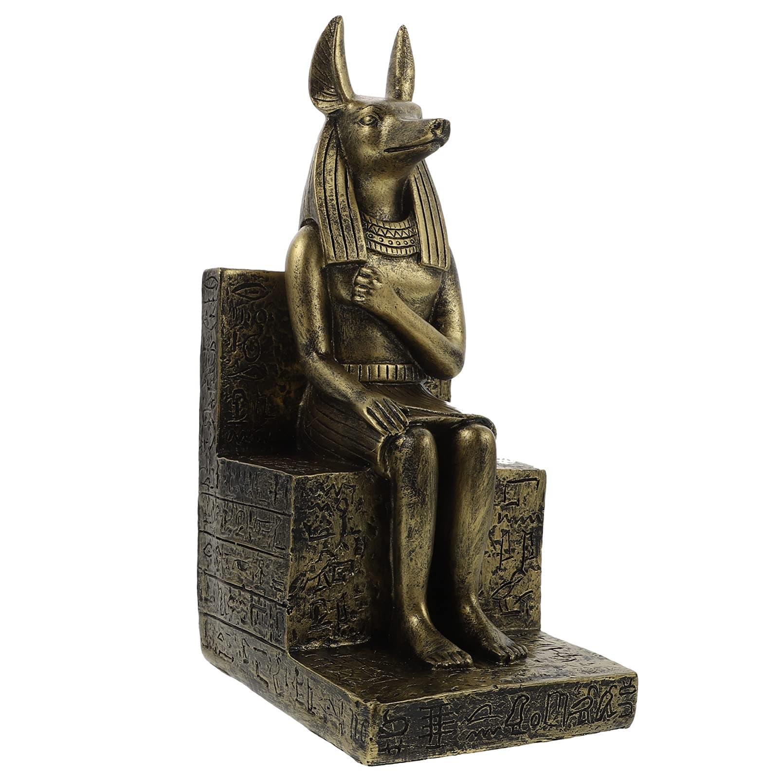 Happyyami Egyptian Anubis Dog Sitting Figurine Jackal God Statue Animal Collectible Figurine Resin Sculpture Ornament for Home Office Decoration Golden