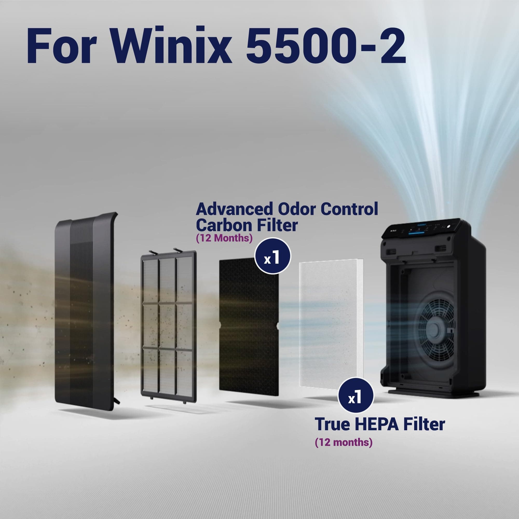 Genuine Winix 116130 Replacement Filter H for 5500-2 Air Purifier, 16.25"L x 12.5"W x 1.5"Th, White