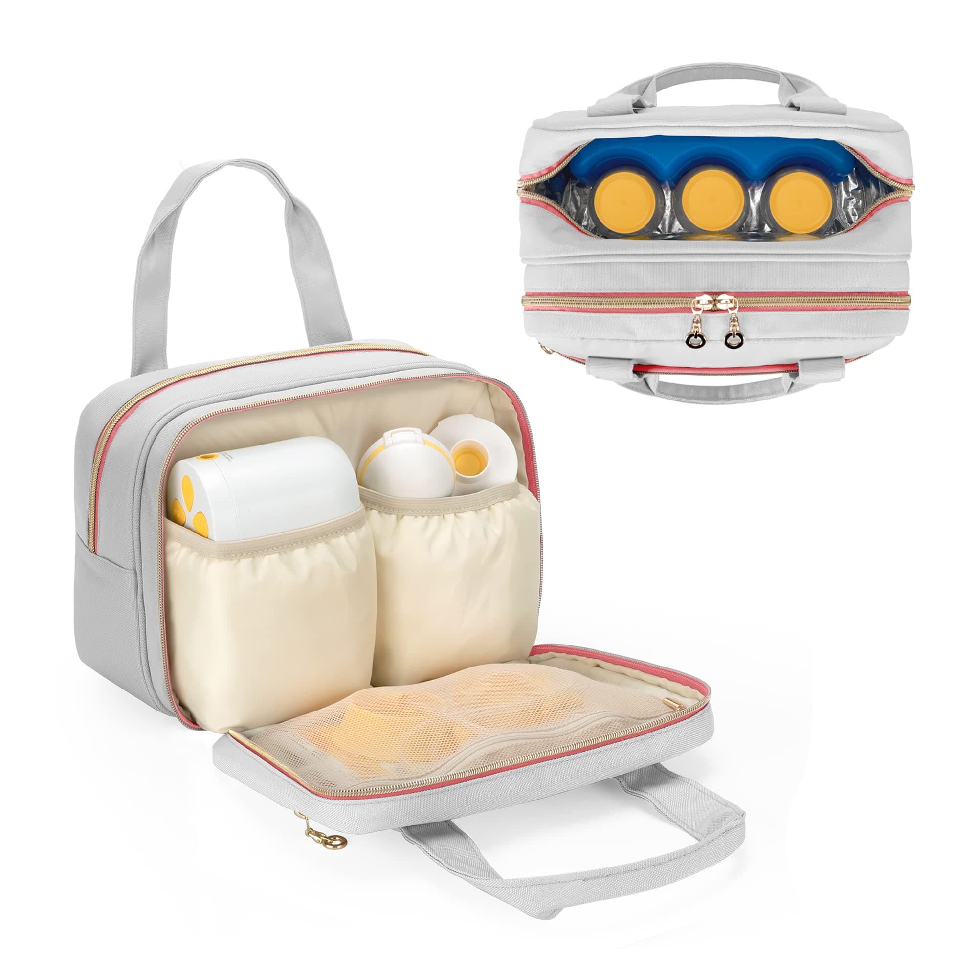 Breast Pump Bag Compatible with Medela Electric Breast Pump, Carrying Bag for Pump in Style Max Flow, Freestyle Flex, Swing Maxi Pump and Parts, Light-Gray Pink (Bag Only)