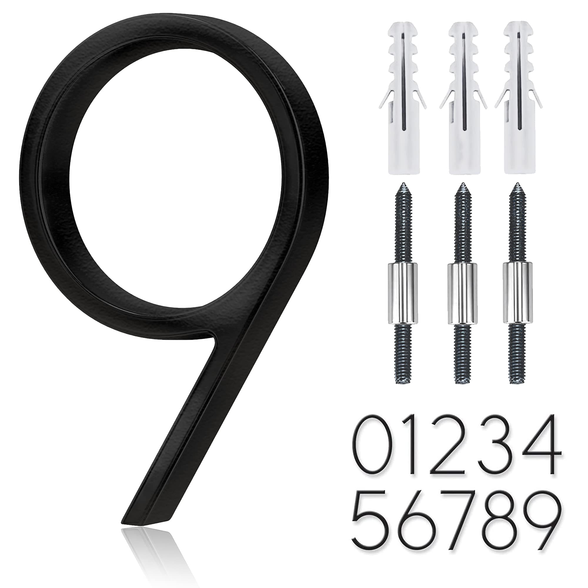 OLADOT5" Stainless Steel Floating House Number, Metal Modern House Numbers, Mailbox Decor Number with Nail Kit, Coated Black (9) or (6)