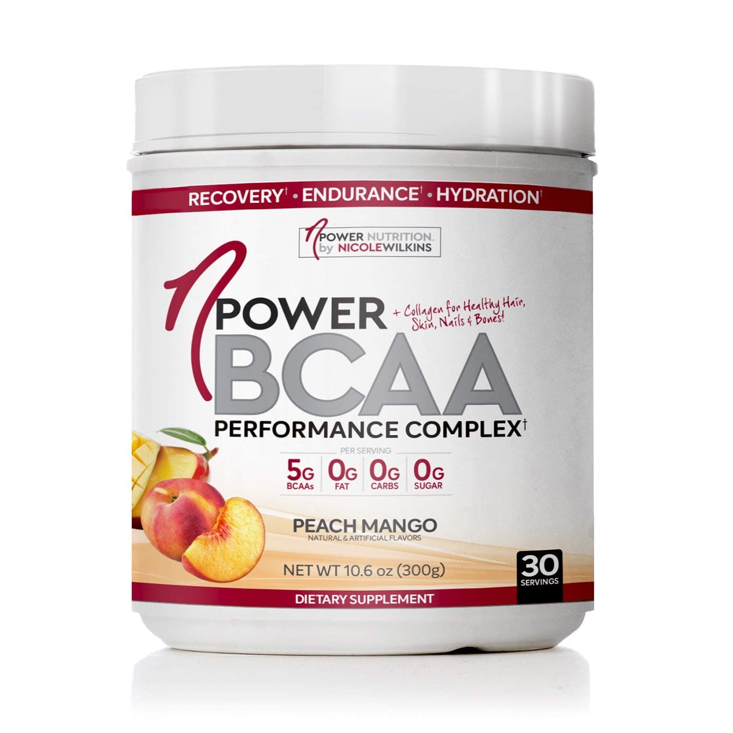 nPower Nutrition BCAA Powder with Collagen, Peach Mango, Workout Recovery Drink for Lean Muscle Growth and Muscle Recovery, 5g BCAA, 1000mg Collagen, 10.6oz Tub