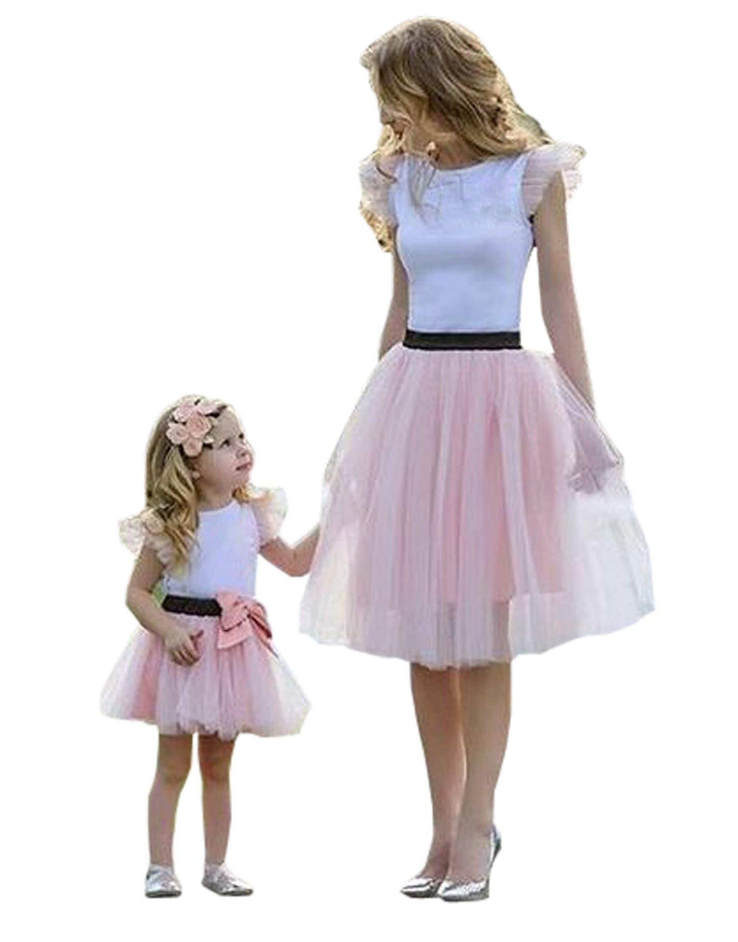 Family Mom and Daughter Matching Outfit Tshirt Top+Tutu Skirt Clothes Set (2-3 Years, Baby)