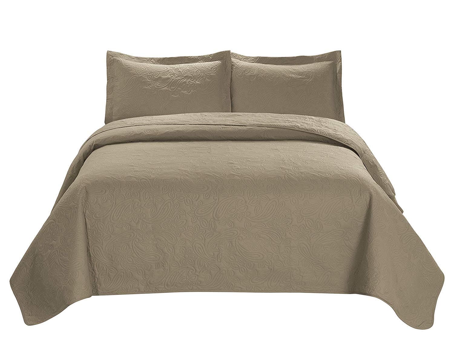 3 Piece Premium Comfy Embossed Bedspread Set,Oversized Ultrasonic Thermal Pressing Embossed Coverlet Set,Moderate Weight Bed Spread,MIKANOS(King,Taupe)