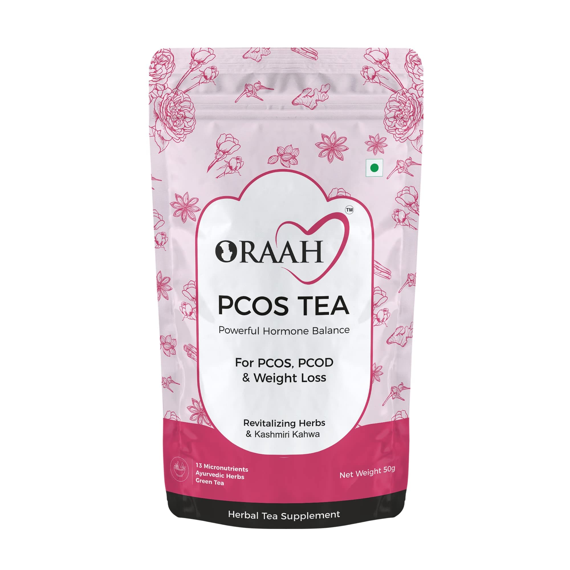 ORAAH PCOS, PCOD Tea For Hormonal Balance, Weight Management, Regular Periods (Kashmiri Kahwa, 50Gm) (Pack 1)