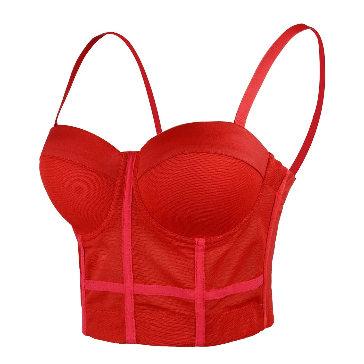 Women's Sexy Red Mesh Push Up Corset Bustier Bra Club Party Cropped Top