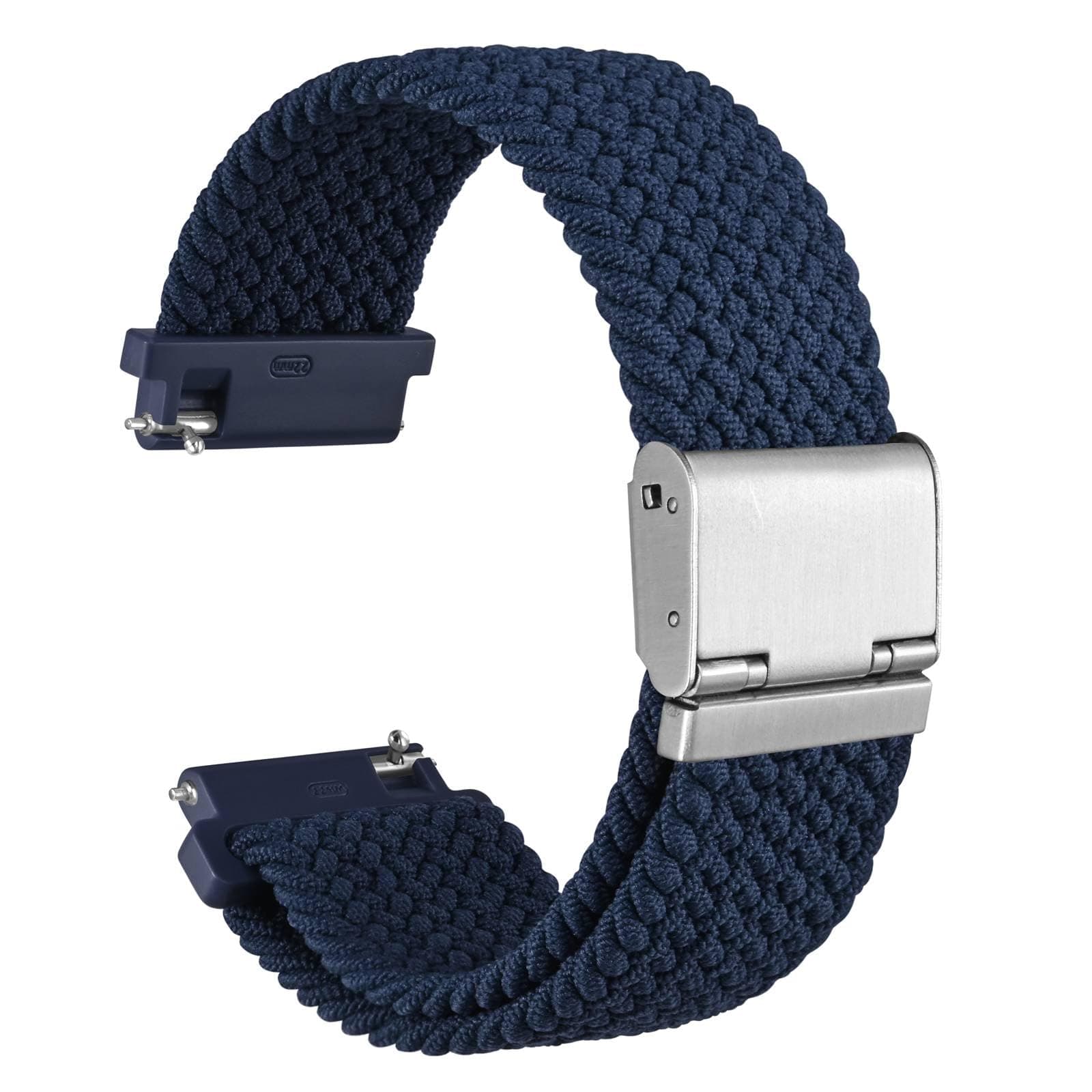 WOCCI 20mm Braided Nylon Watch Band for Men and Women, Quick Release, Silver Stainless Steel Buckle (Blue)