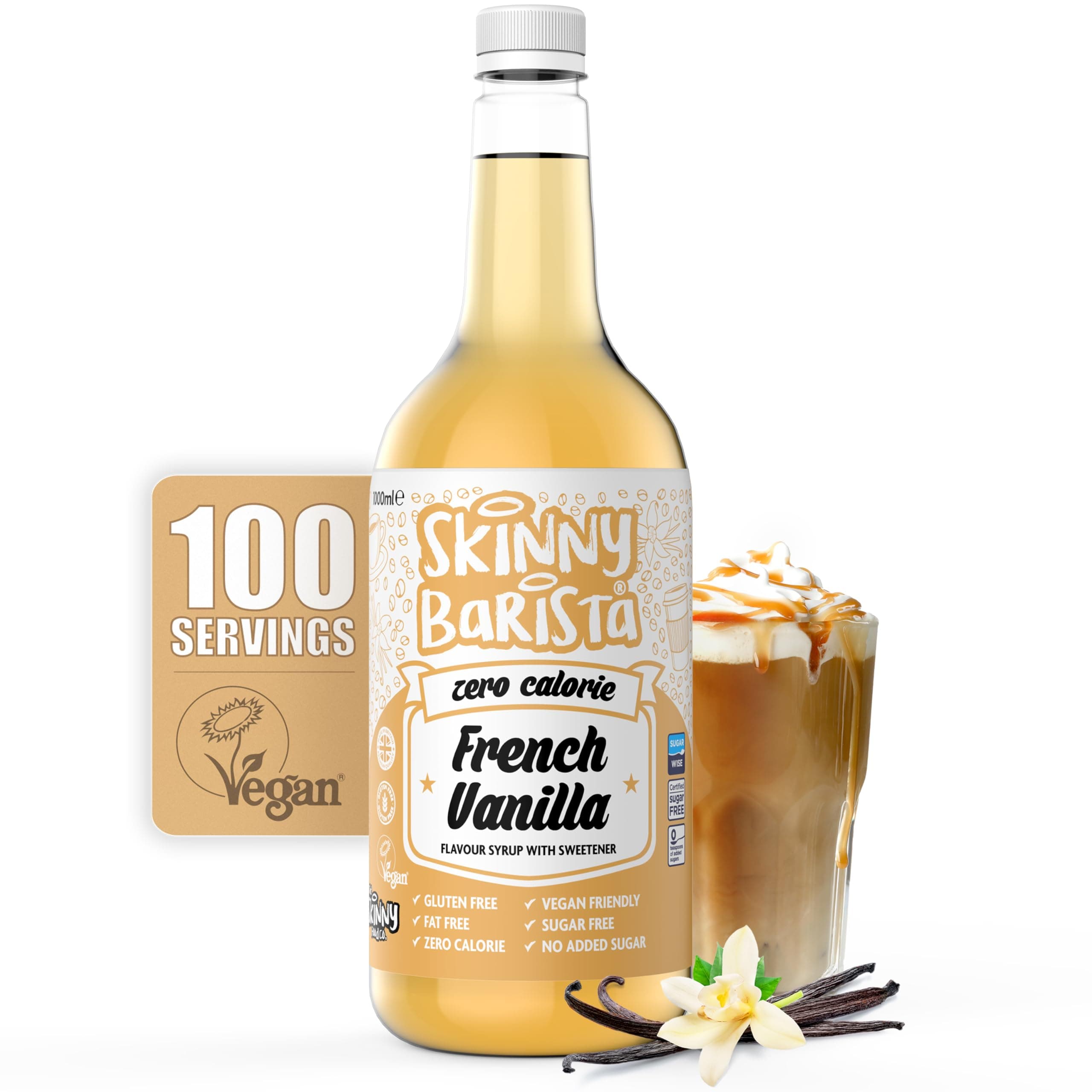 Skinny Food Co French Vanilla Coffee Syrup - Sugar Free 35 Fl Oz - Zero Calorie Coffee Syrup For Coffee, Tea, Hot Chocolate, Fruit, Protein Drinks - Vegan-Friendly, Gluten-Free & Fat-Free