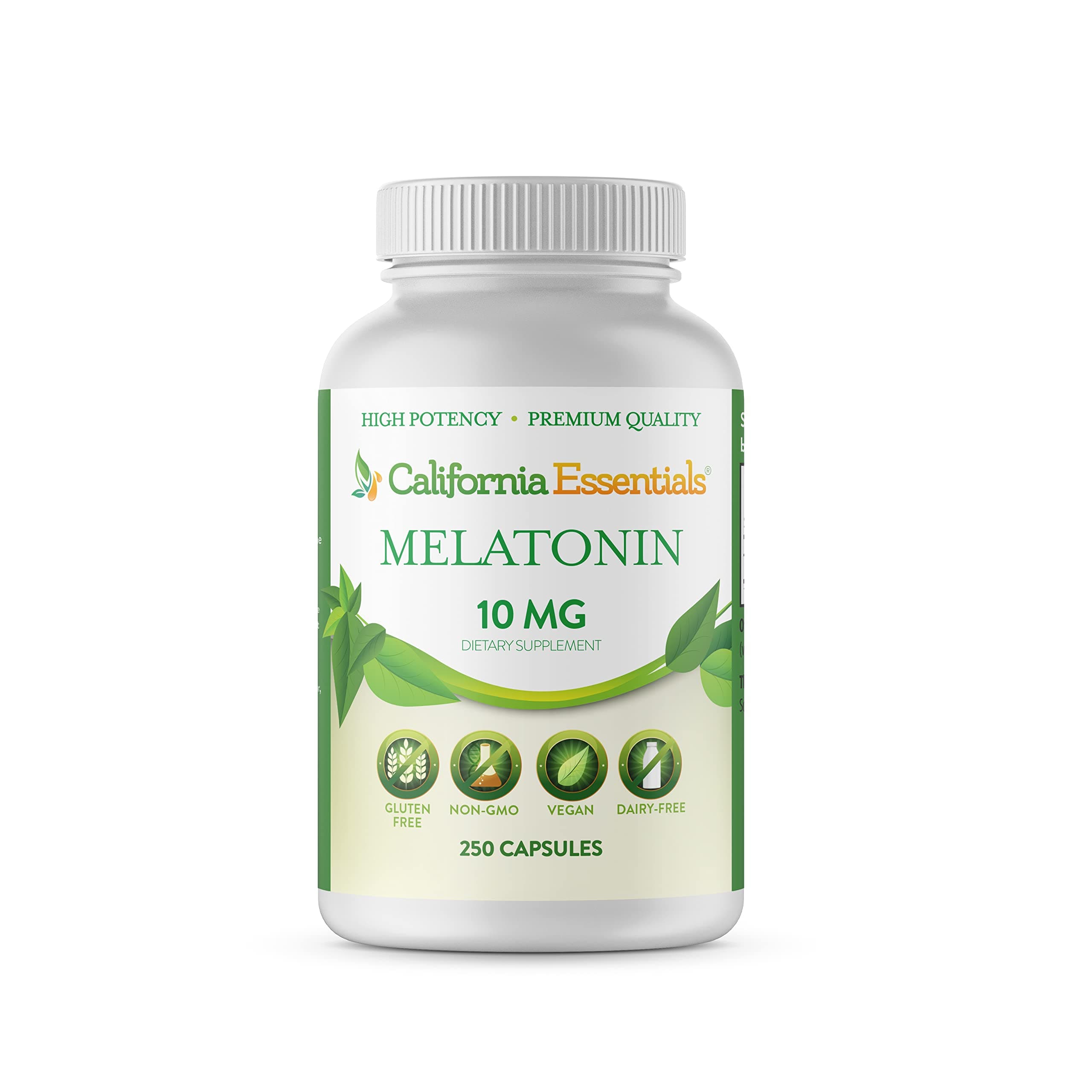 California Essentials Melatonin 10mg | Night time Sleep Aid Helps Fall Asleep Faster and Longer | Strengthen Immune System | Promotes Calming and Relaxing | Vegan, Non-GMO 250 Capsules
