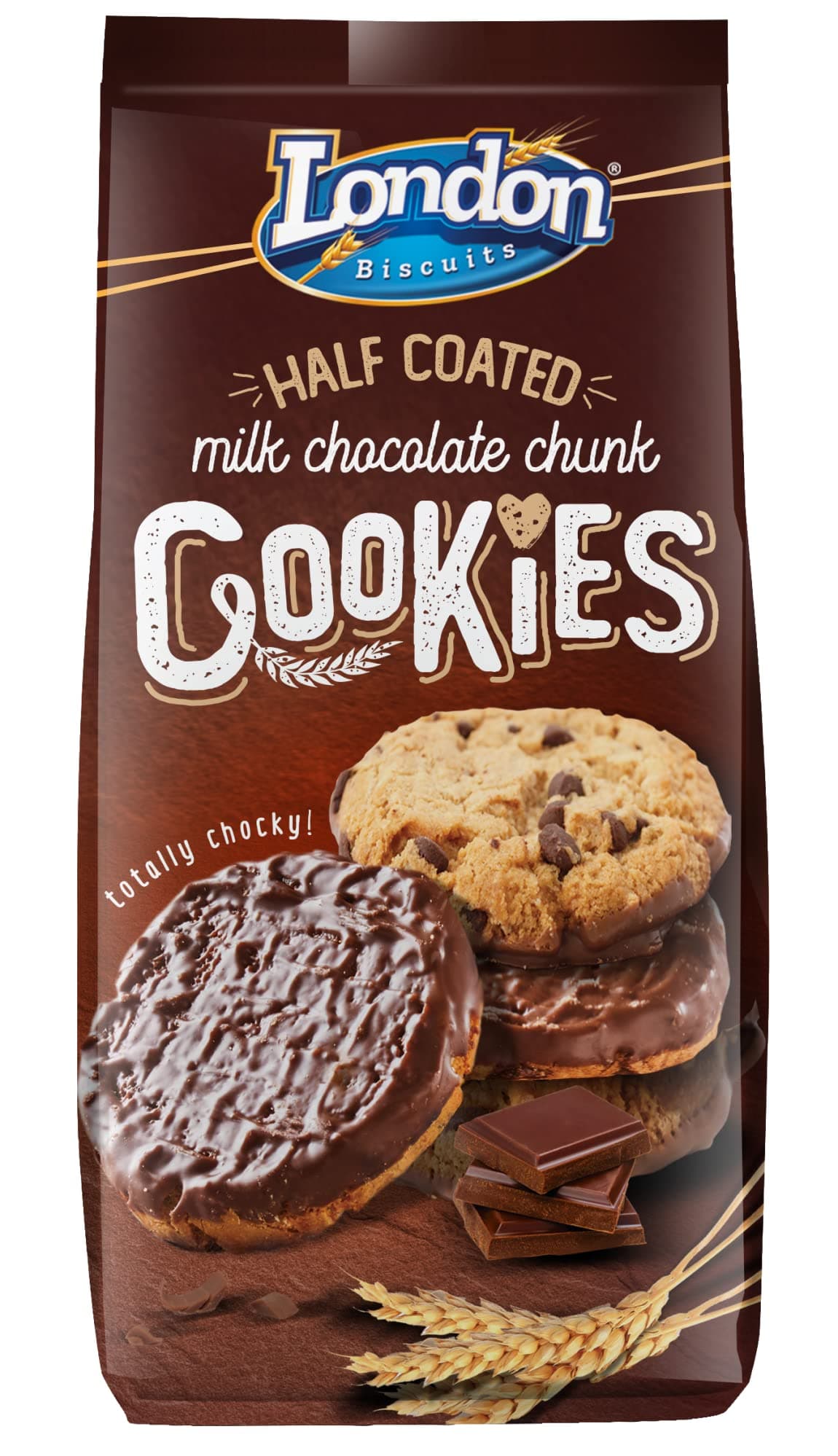 London Biscuits Half Coated Milk Chocolate Chunk Cookies, 5.2 oz / 160 g