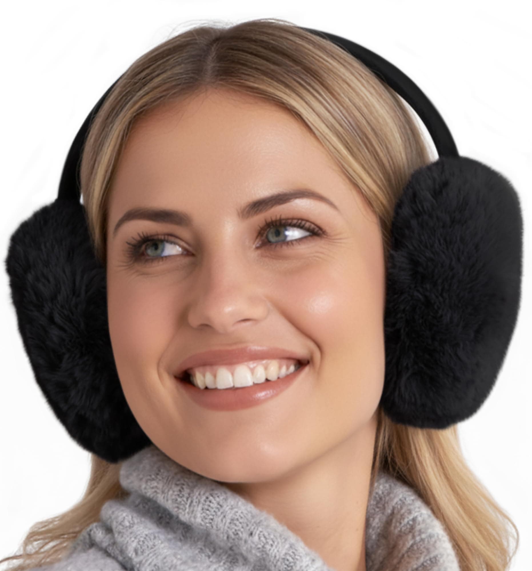 Ear Muffs for Women - Winter Ear Warmers - Soft & Warm Cable Knit Furry Fleece Earmuffs - Winter Ear Covers