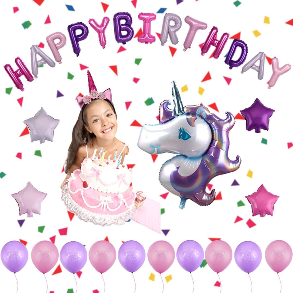 Unicorn Balloon Birthday Party Supplies Decorations OULYLAN Pink Purple Party Set Gift for Girls Boys