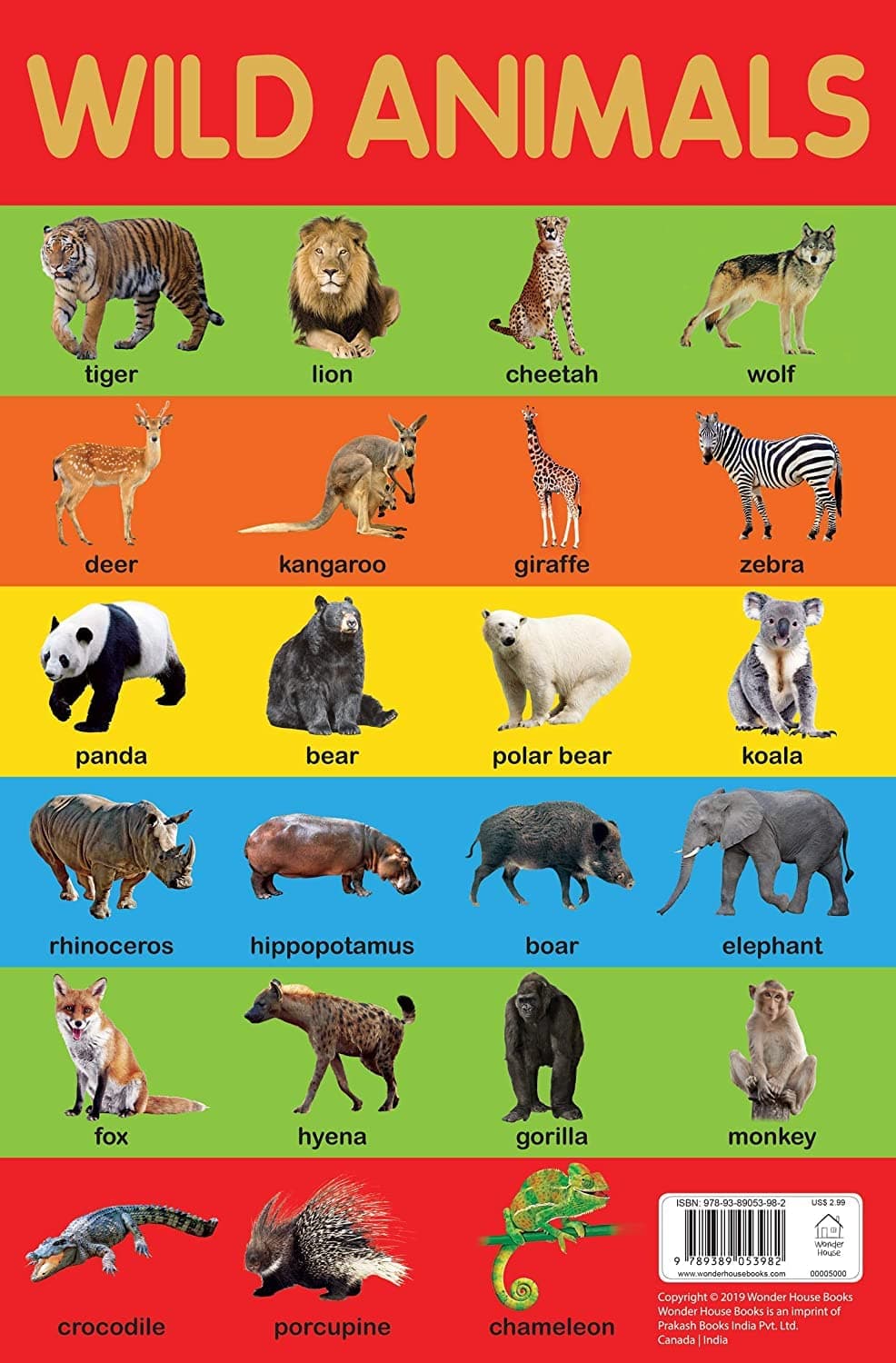 Wild Animals Chart - Early Learning Educational Chart For Kids: Perfect For Homeschooling, Kindergarten and Nursery Students (11.5 Inches X 17.5 Inches)