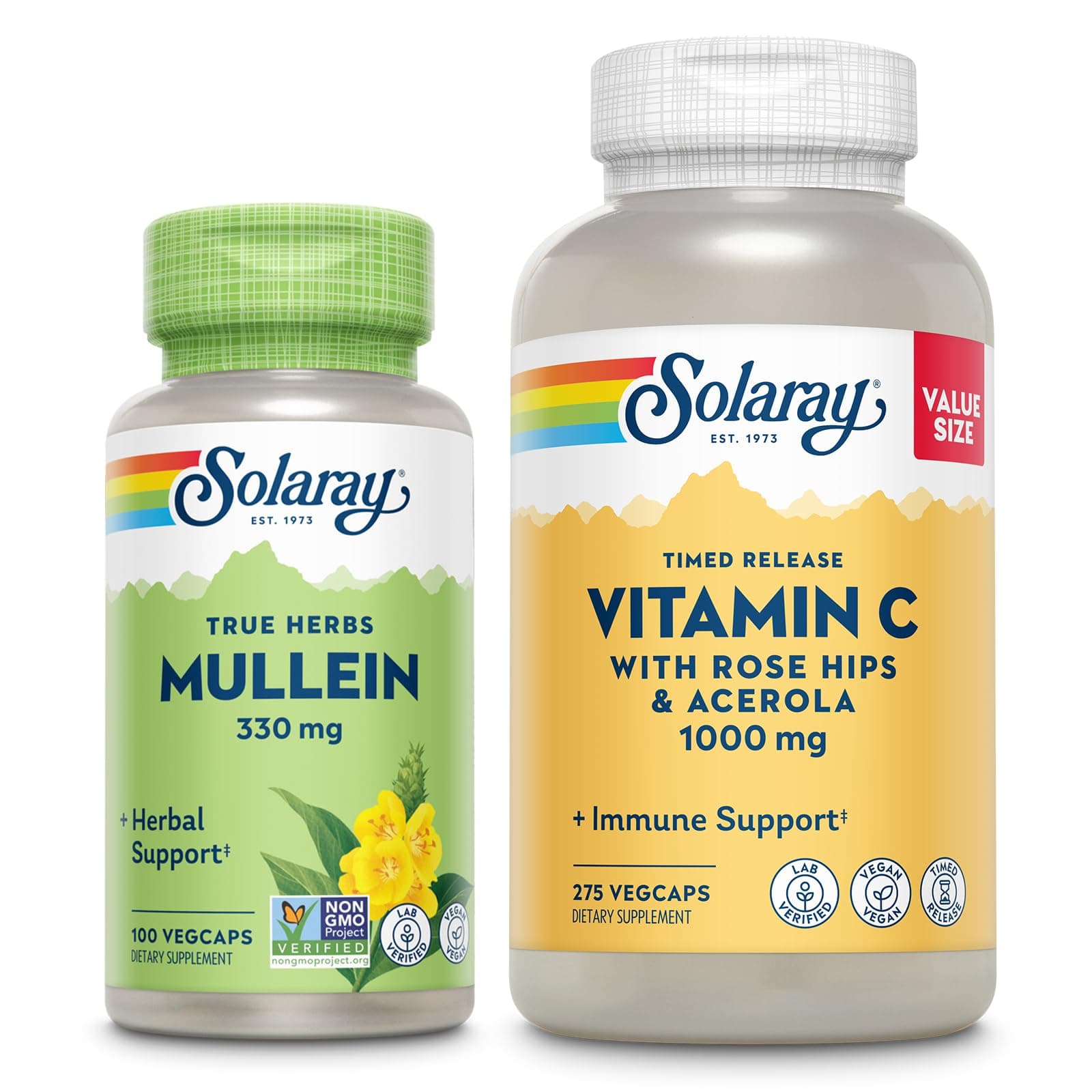 Vitamin C 1000mg and Mullein Leaf Wellness Bundle - Time Release Vitamin C Supplement and Mullein Capsules, Traditionally Used for Wellness Support - Vegan, 60-Day Guarantee, 275/100 VegCaps