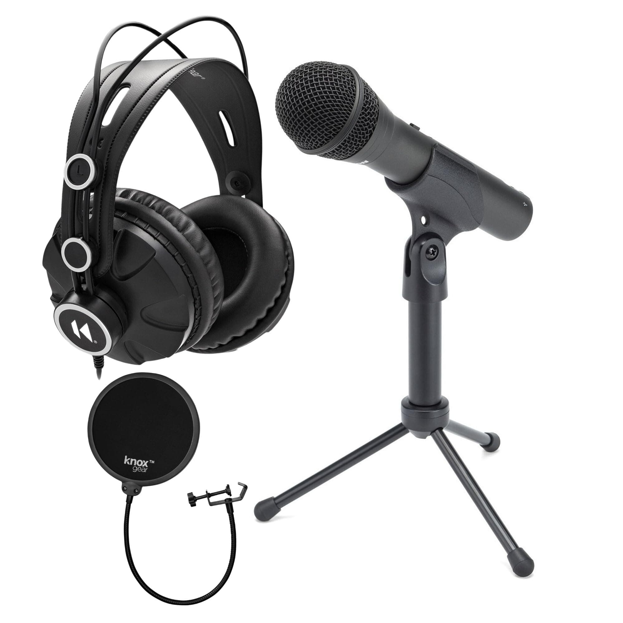 Q2U Black Handheld Dynamic USB Microphone Bundle with Pop Filter and Closed Back Over-Ear Headphones (3 Items)