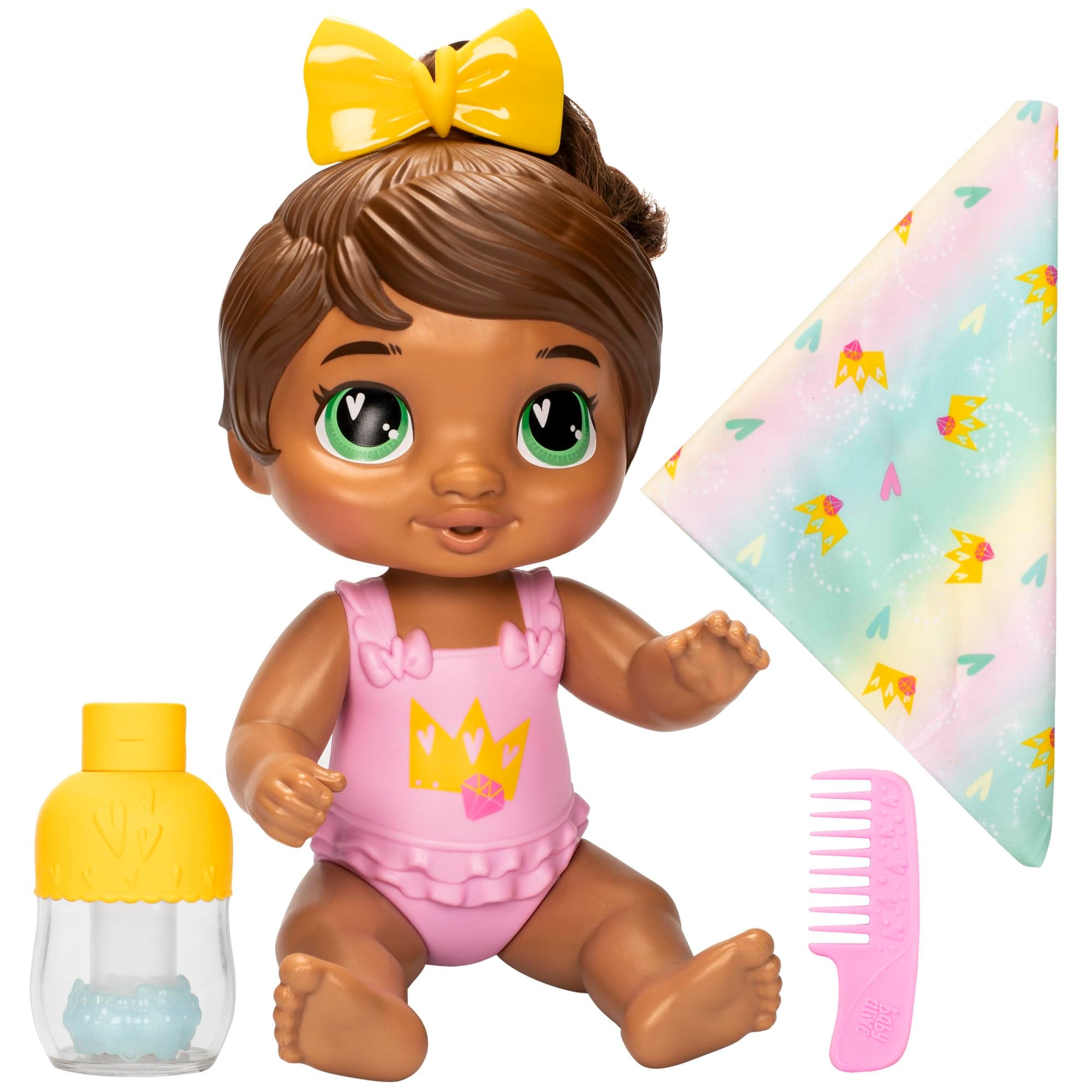 Baby Alive Shampoo Snuggle Sophia Sparkle Brown Hair 11" Water Baby Doll Playset Toy for 3 Year Old Girls Boys and Older
